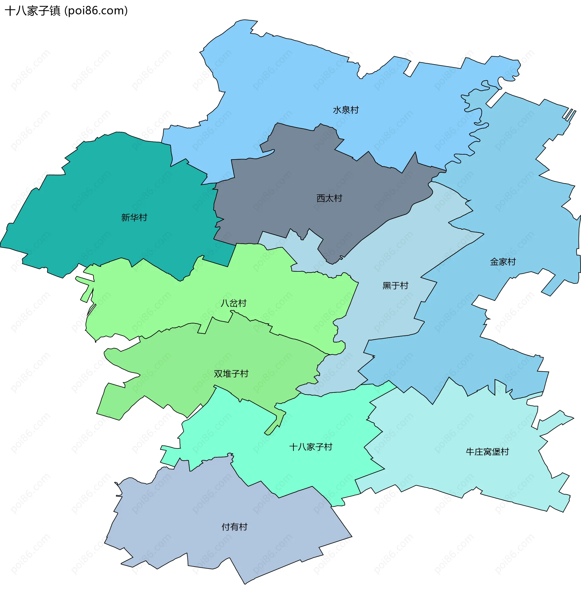 十八家子镇边界地图(五级行政区划)