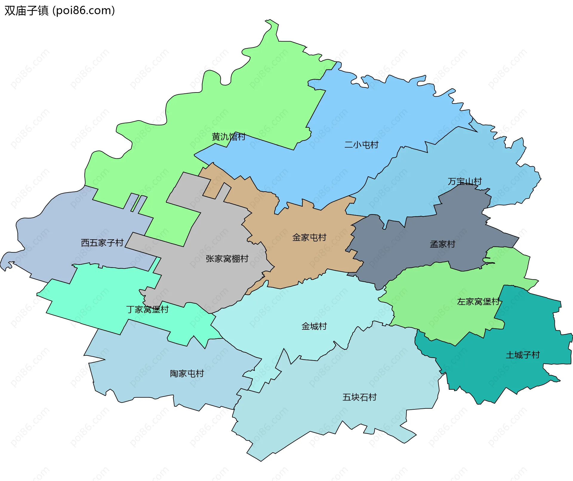 双庙子镇边界地图(五级行政区划)