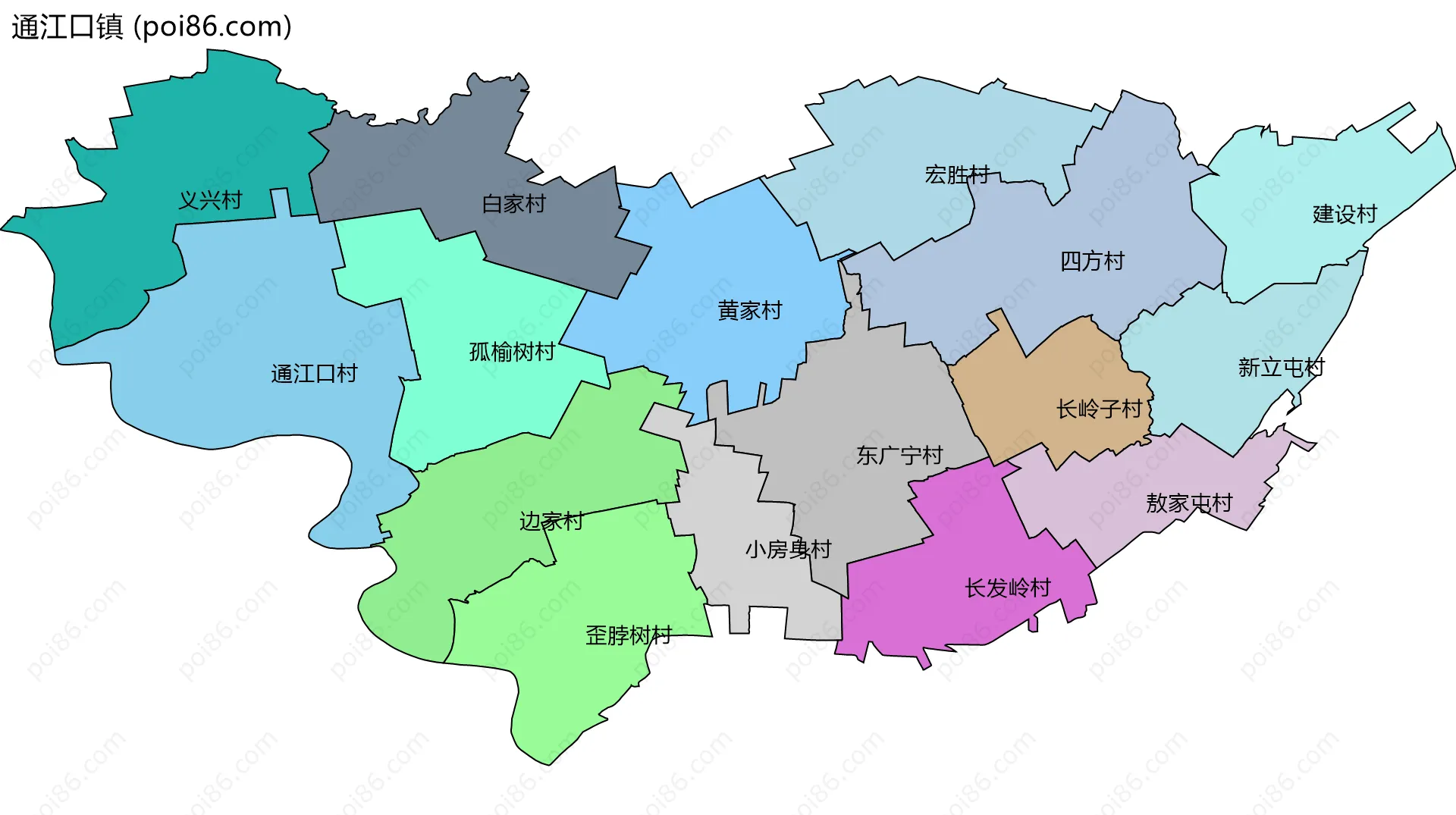 通江口镇边界地图(五级行政区划)