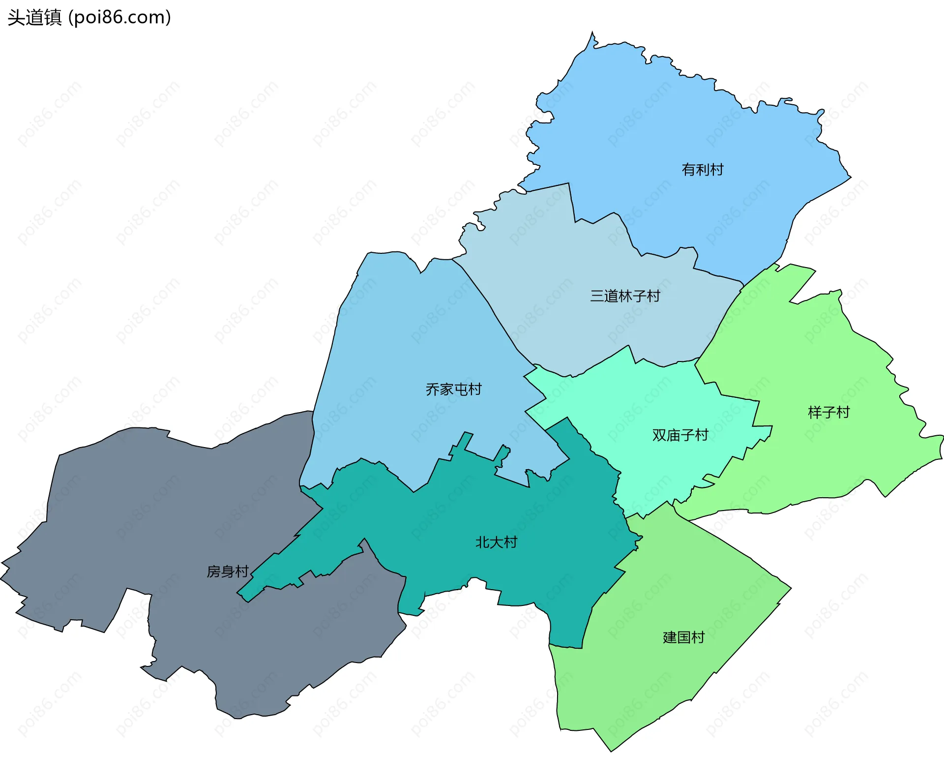 头道镇边界地图(五级行政区划)