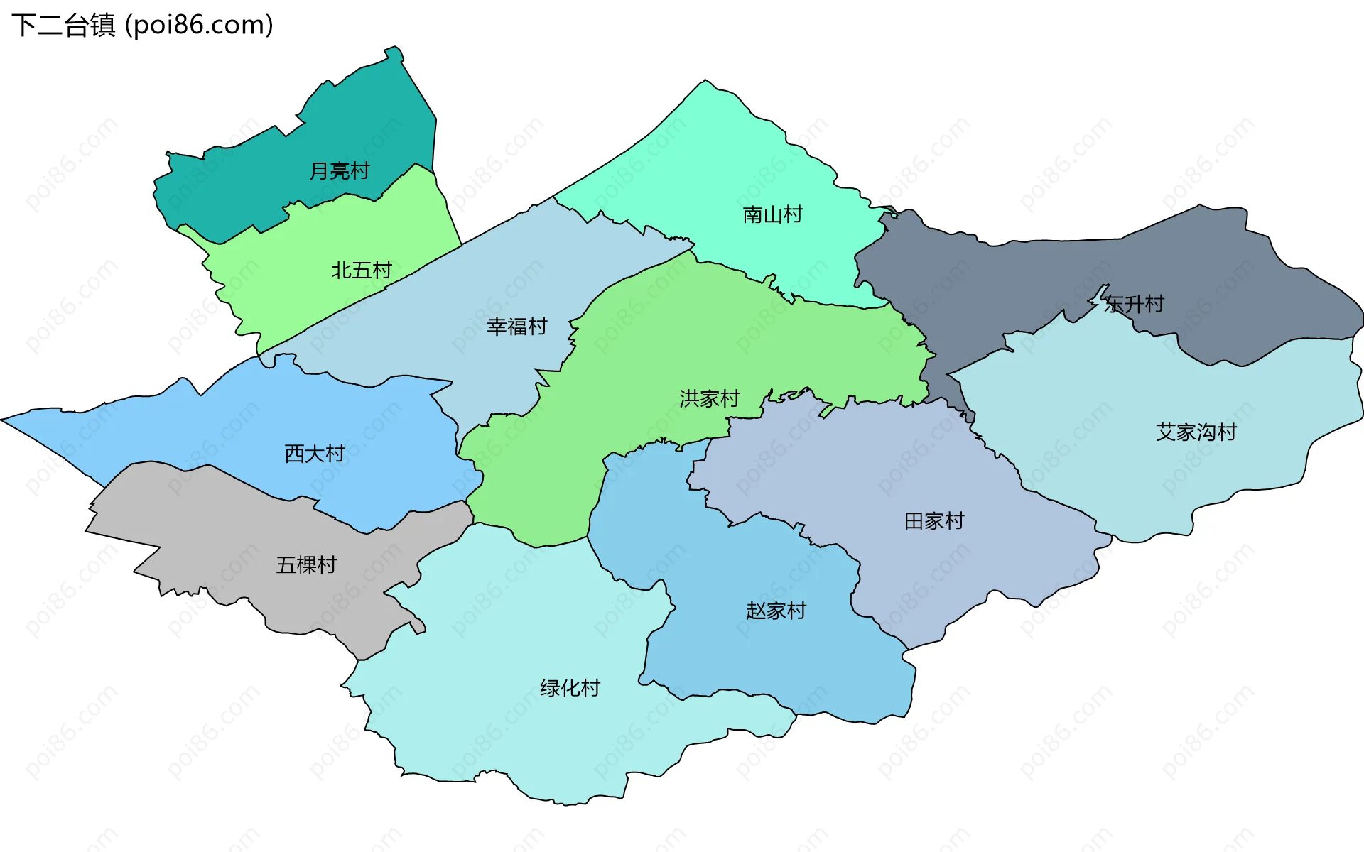 下二台镇边界地图(五级行政区划)