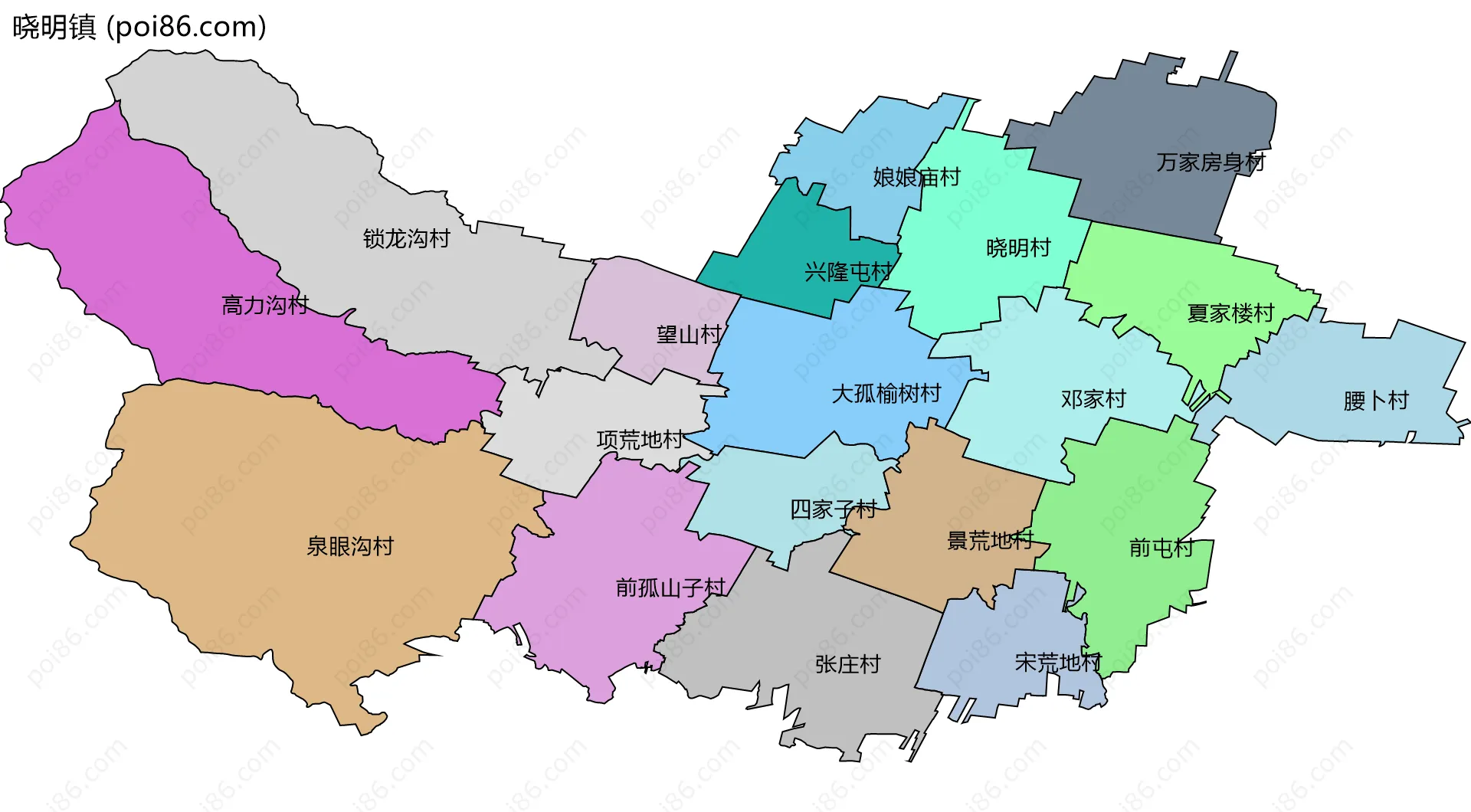 晓明镇边界地图(五级行政区划)