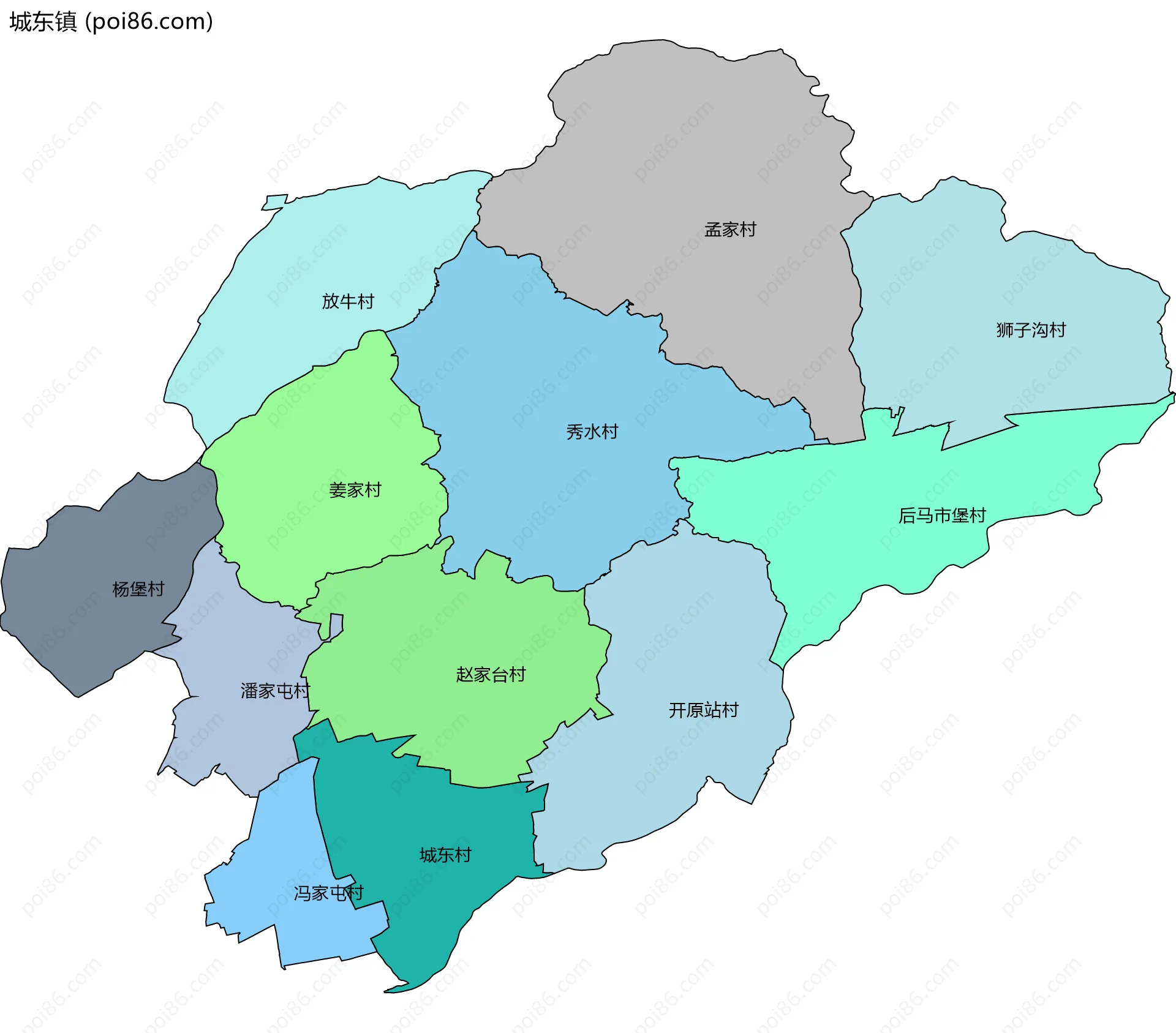 城东镇边界地图(五级行政区划)