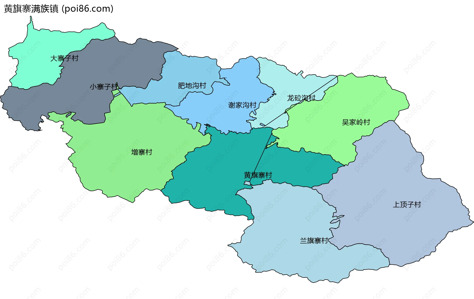 黄旗寨满族镇边界地图(五级行政区划)