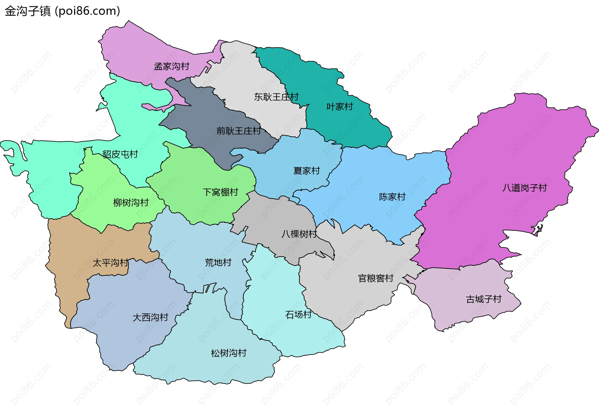 金沟子镇边界地图(五级行政区划)