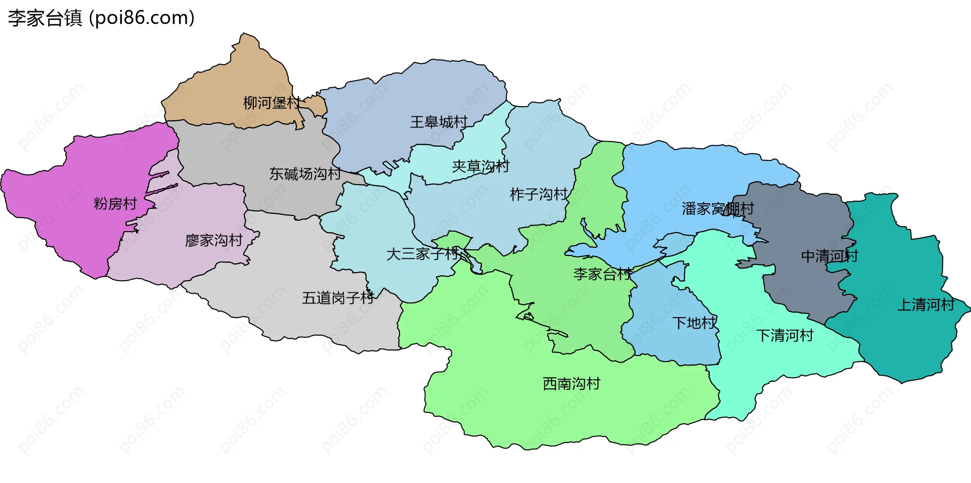 李家台镇边界地图(五级行政区划)