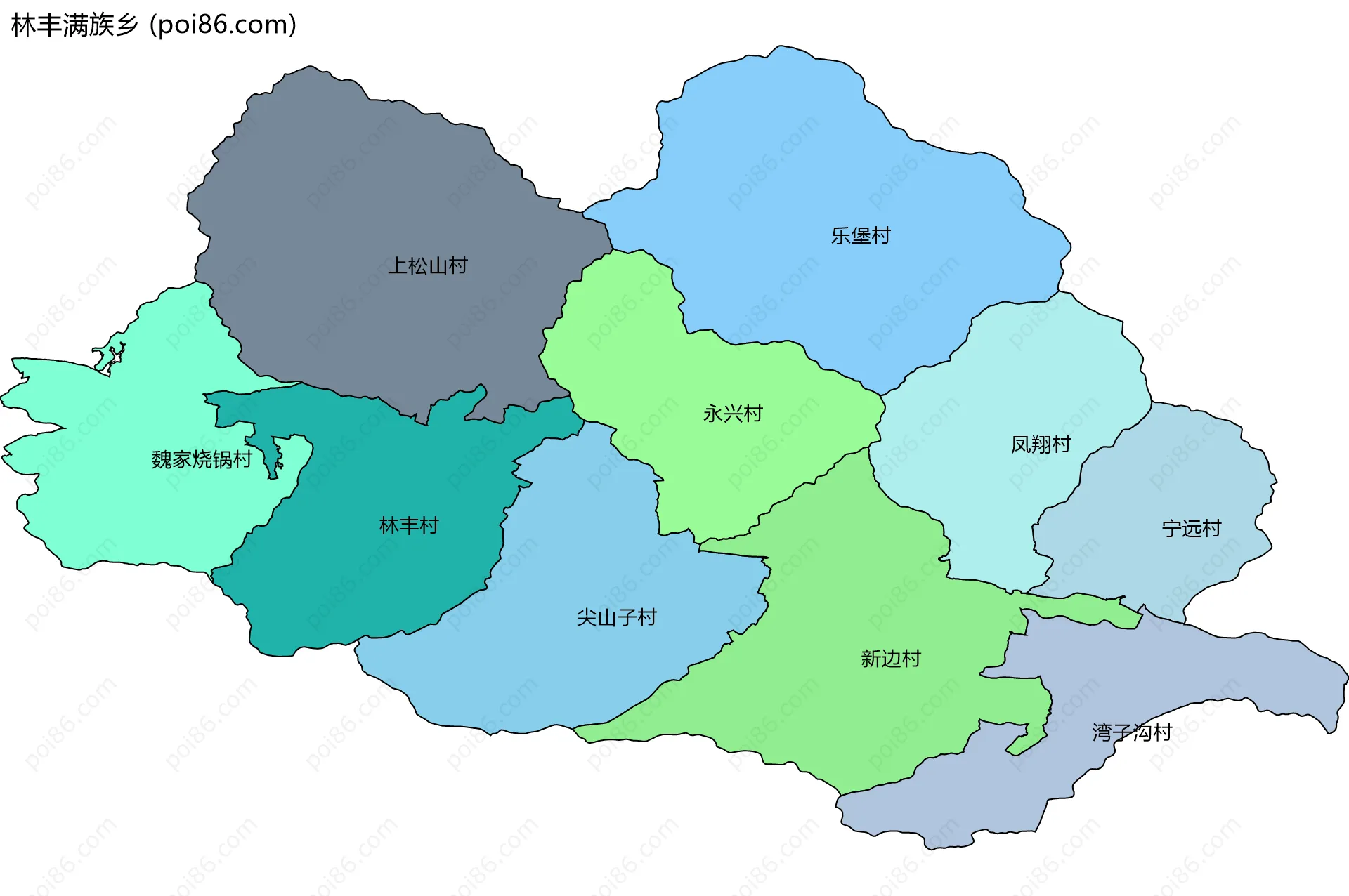 林丰满族乡边界地图(五级行政区划)