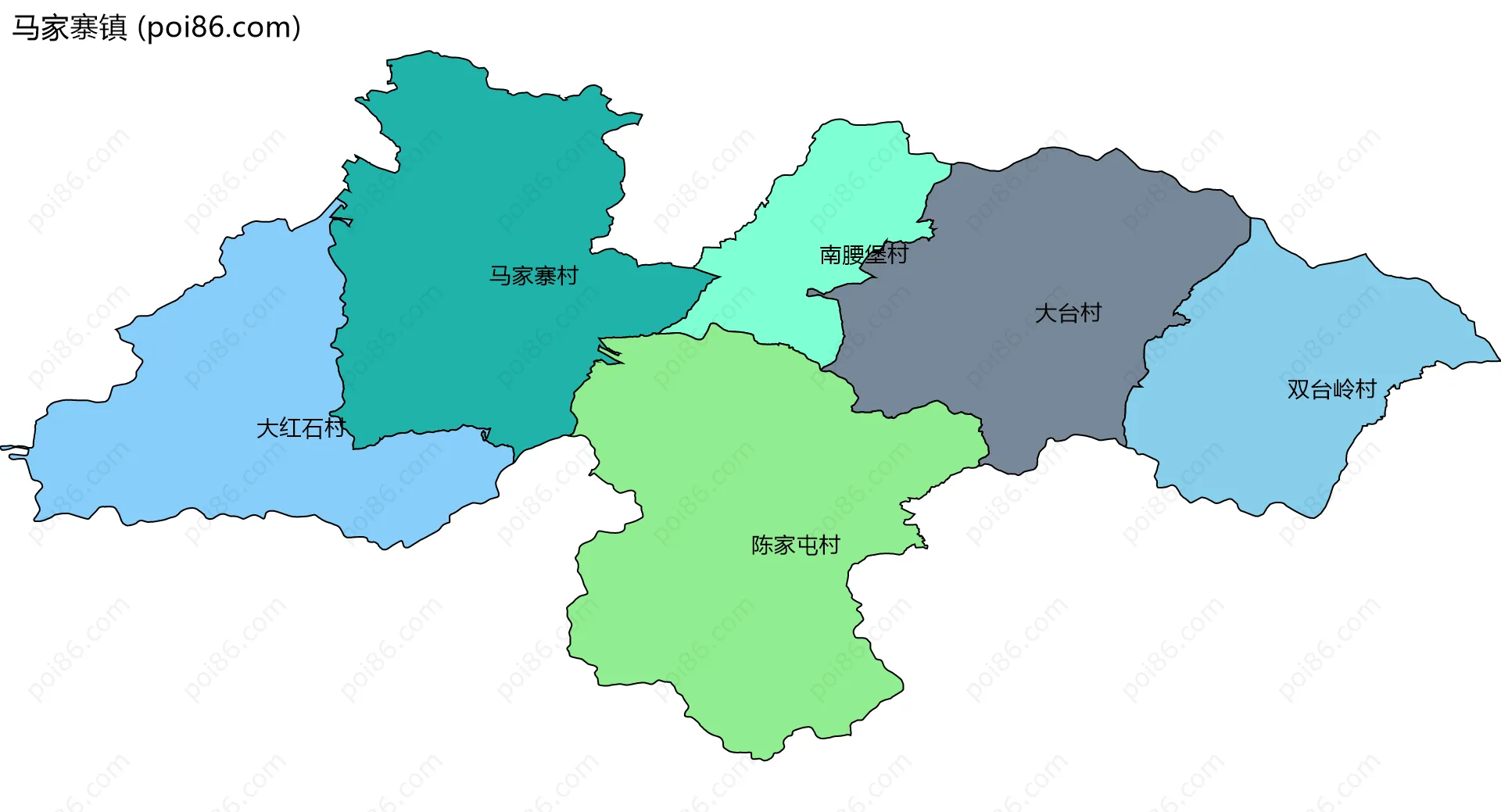 马家寨镇边界地图(五级行政区划)