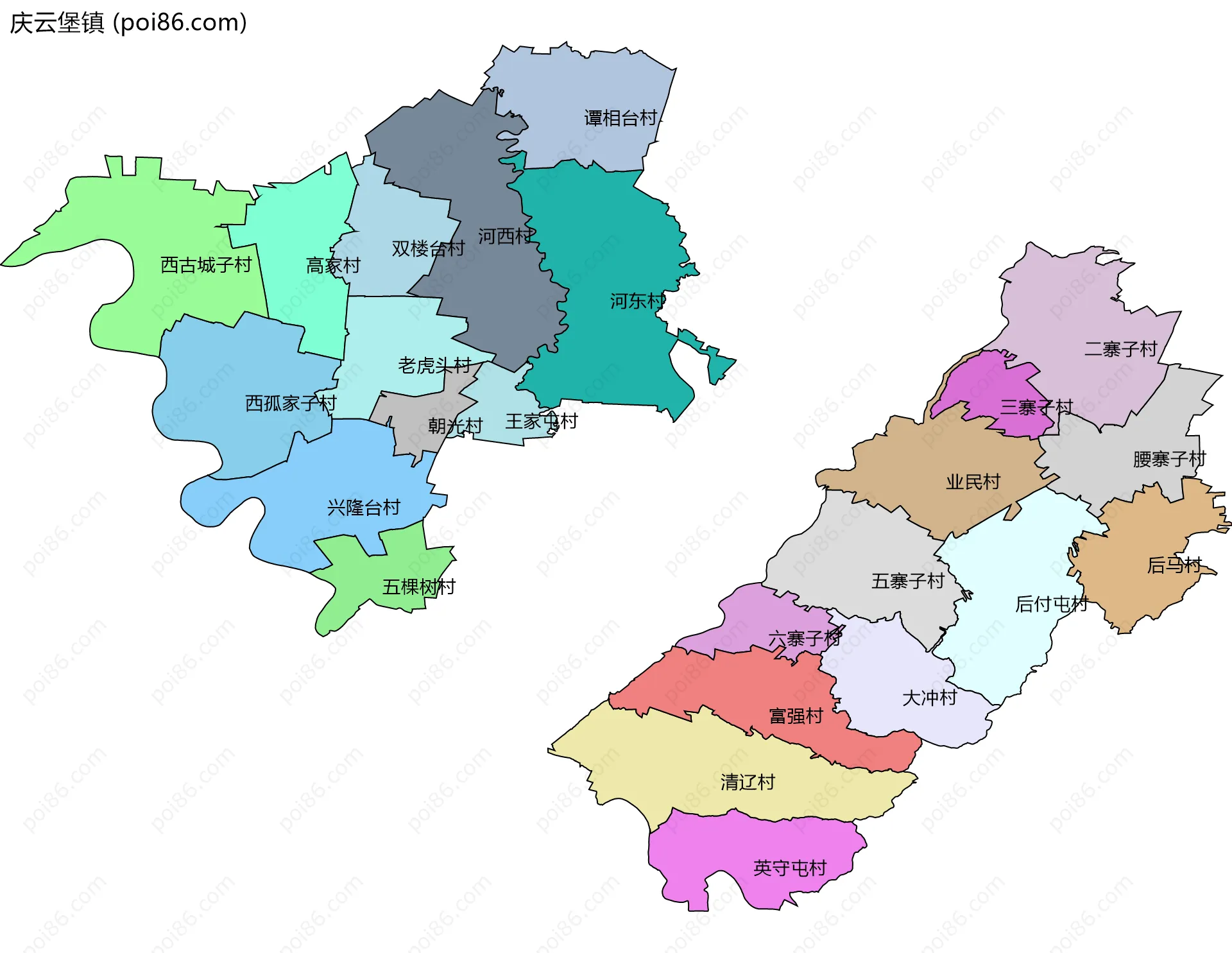 庆云堡镇边界地图(五级行政区划)