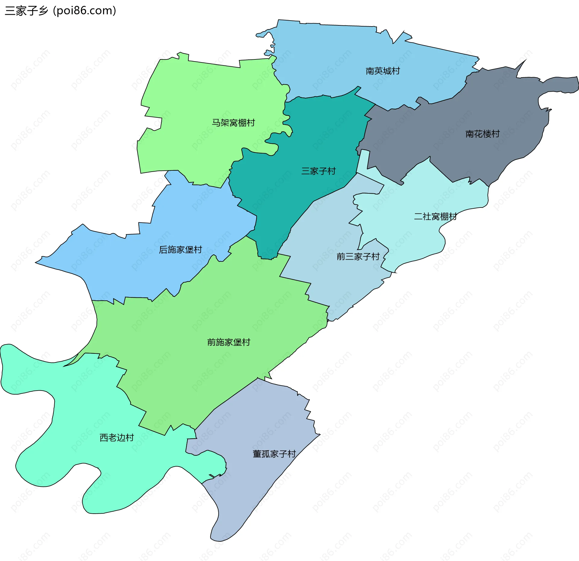 三家子乡边界地图(五级行政区划)