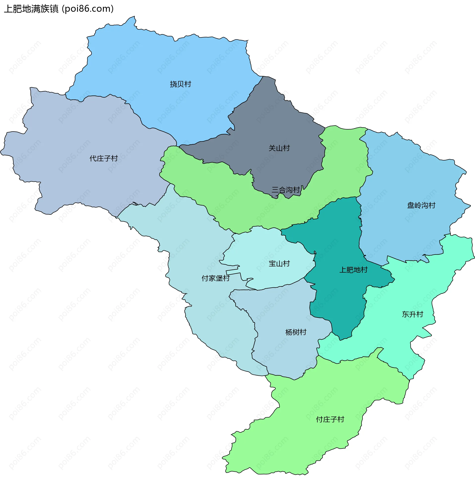 上肥地满族镇边界地图(五级行政区划)