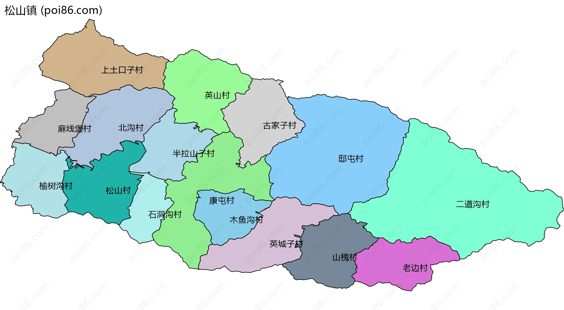松山镇边界地图(五级行政区划)