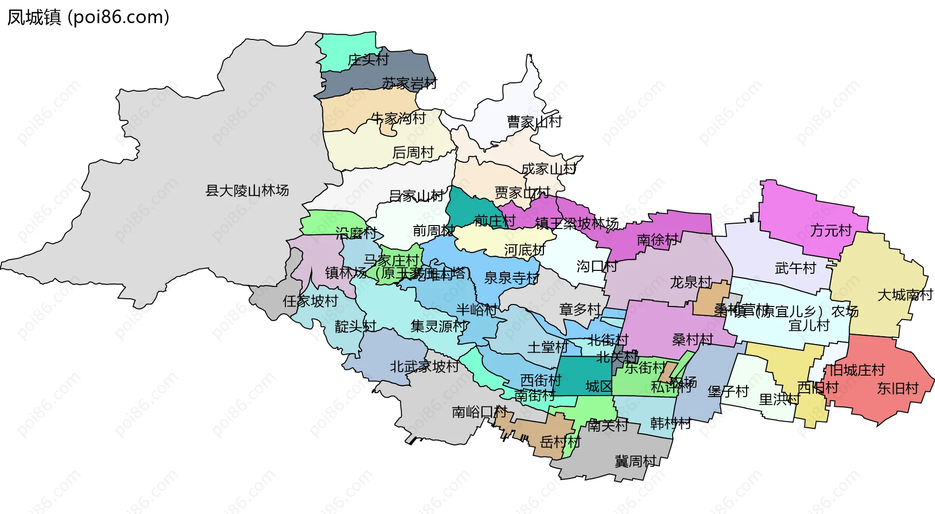 凤城镇边界地图(五级行政区划)