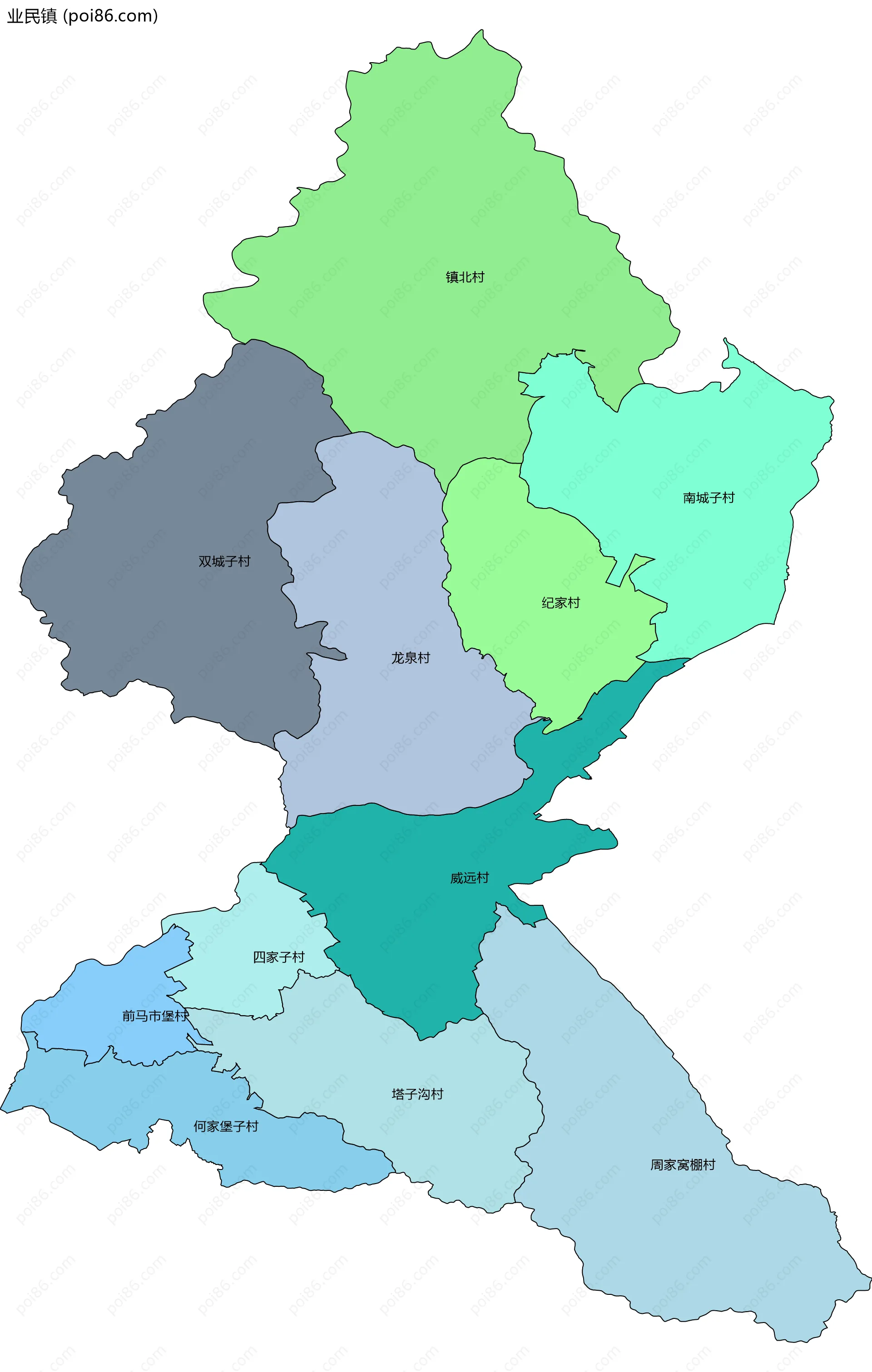 业民镇边界地图(五级行政区划)