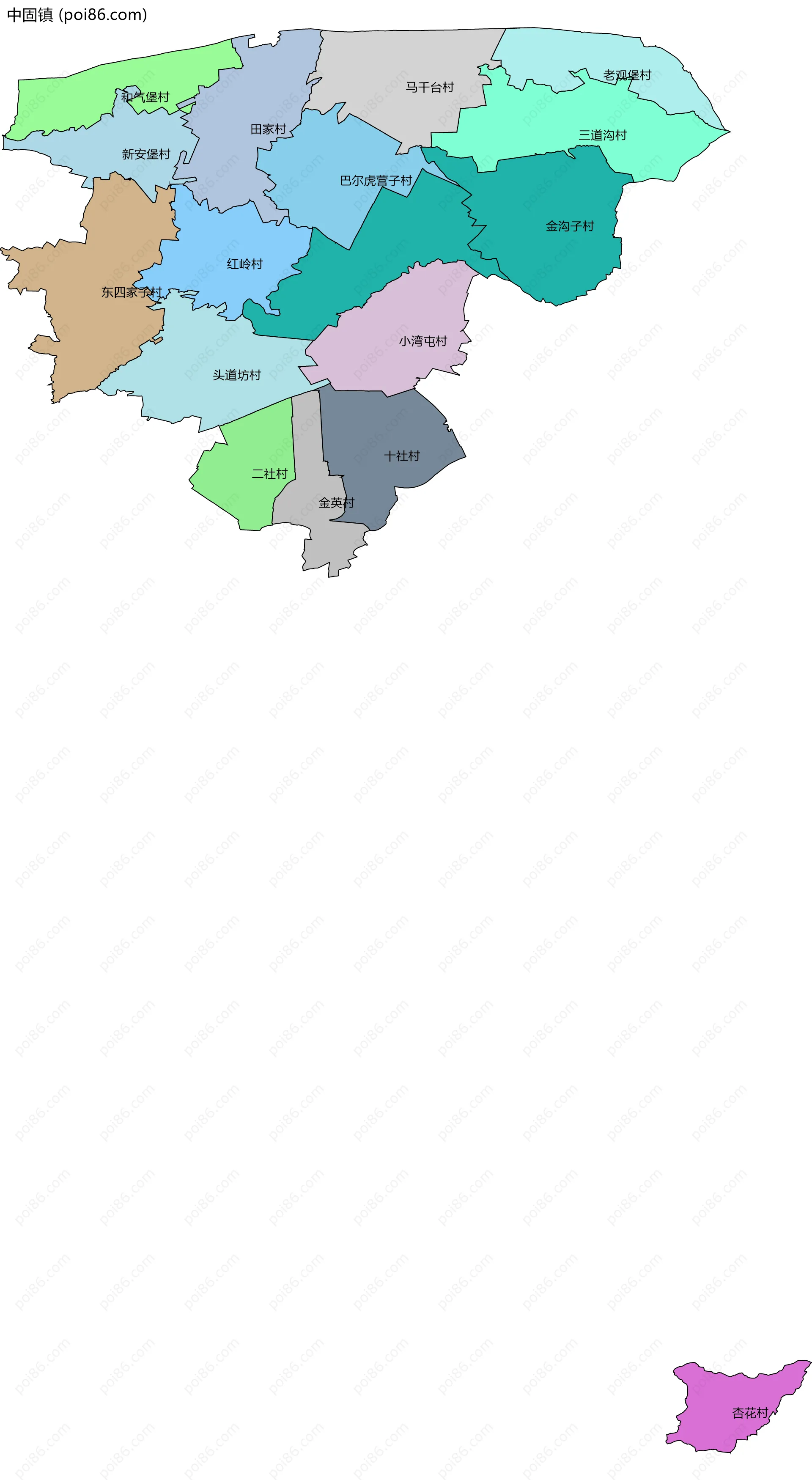 中固镇边界地图(五级行政区划)