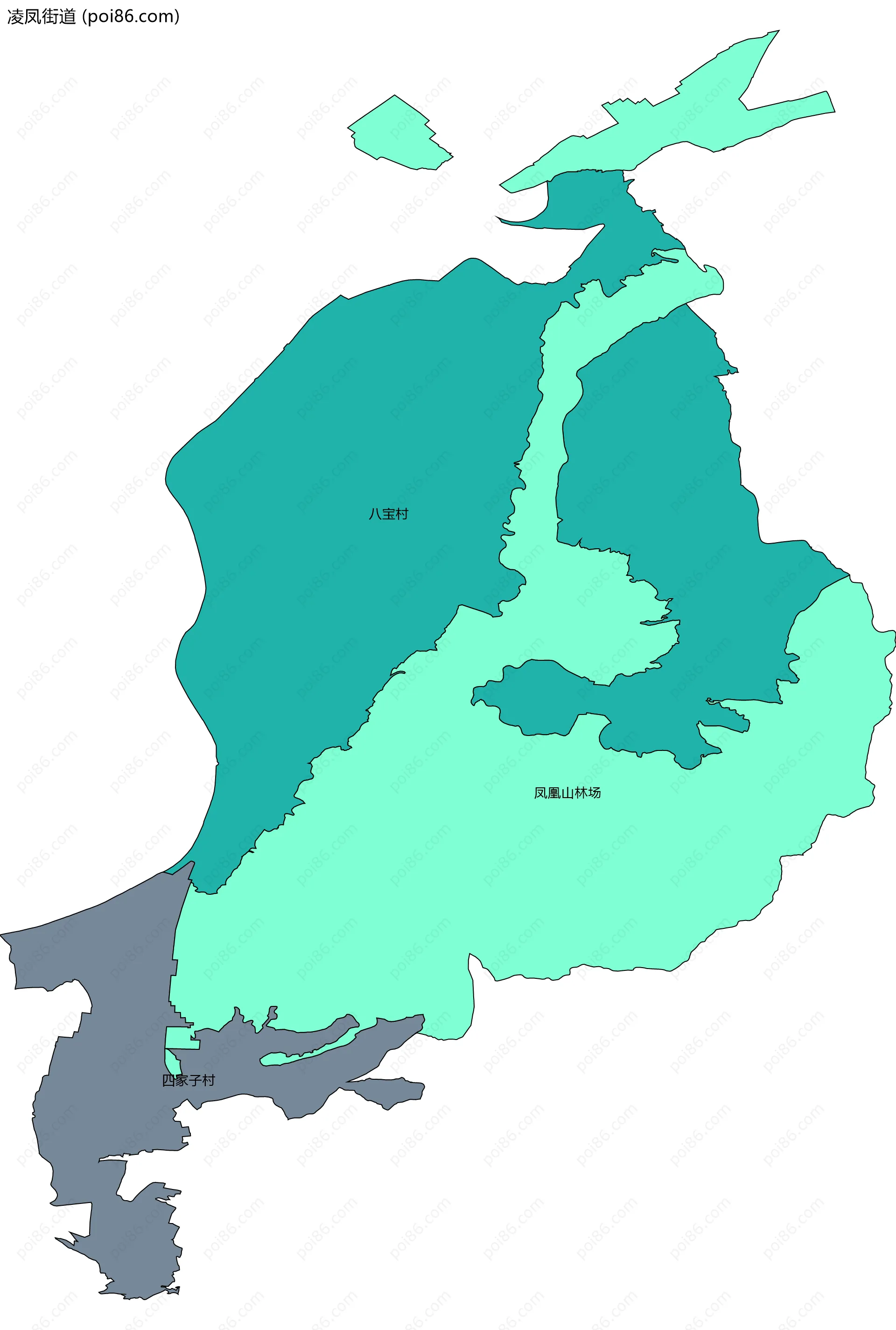 凌凤街道边界地图(五级行政区划)