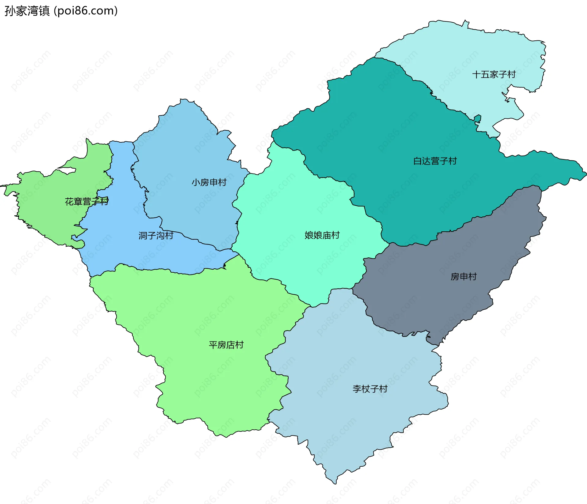 孙家湾镇边界地图(五级行政区划)