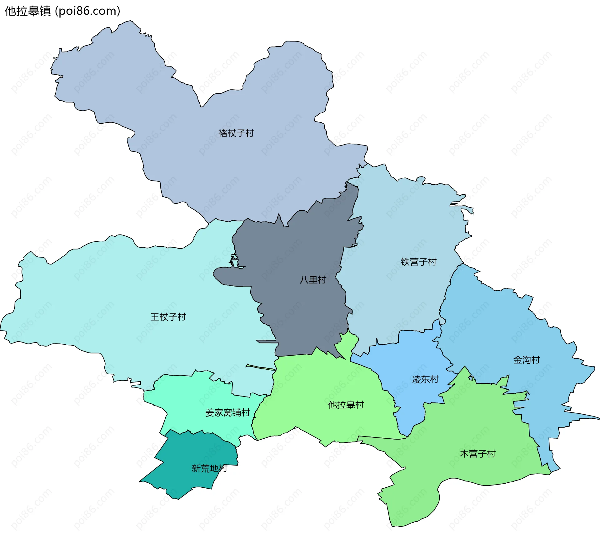 他拉皋镇边界地图(五级行政区划)