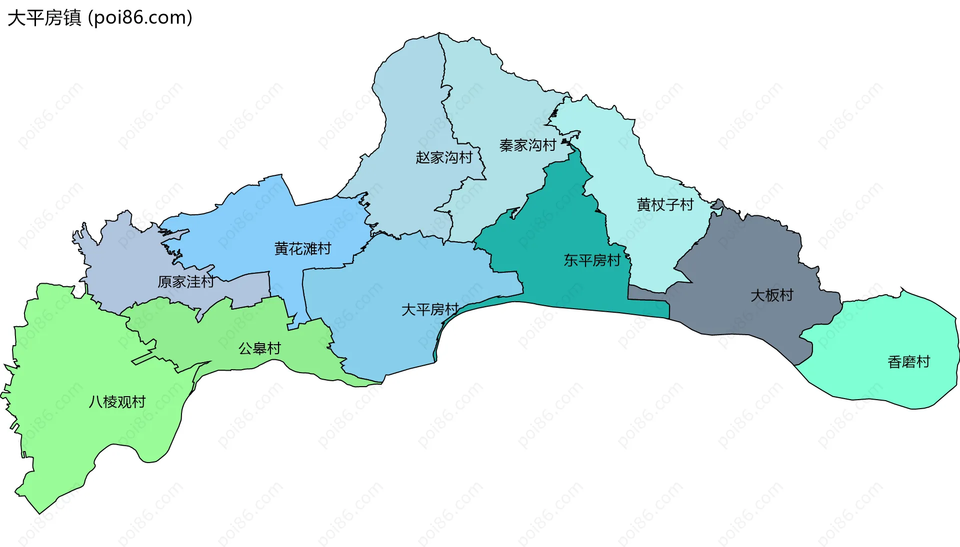 大平房镇边界地图(五级行政区划)