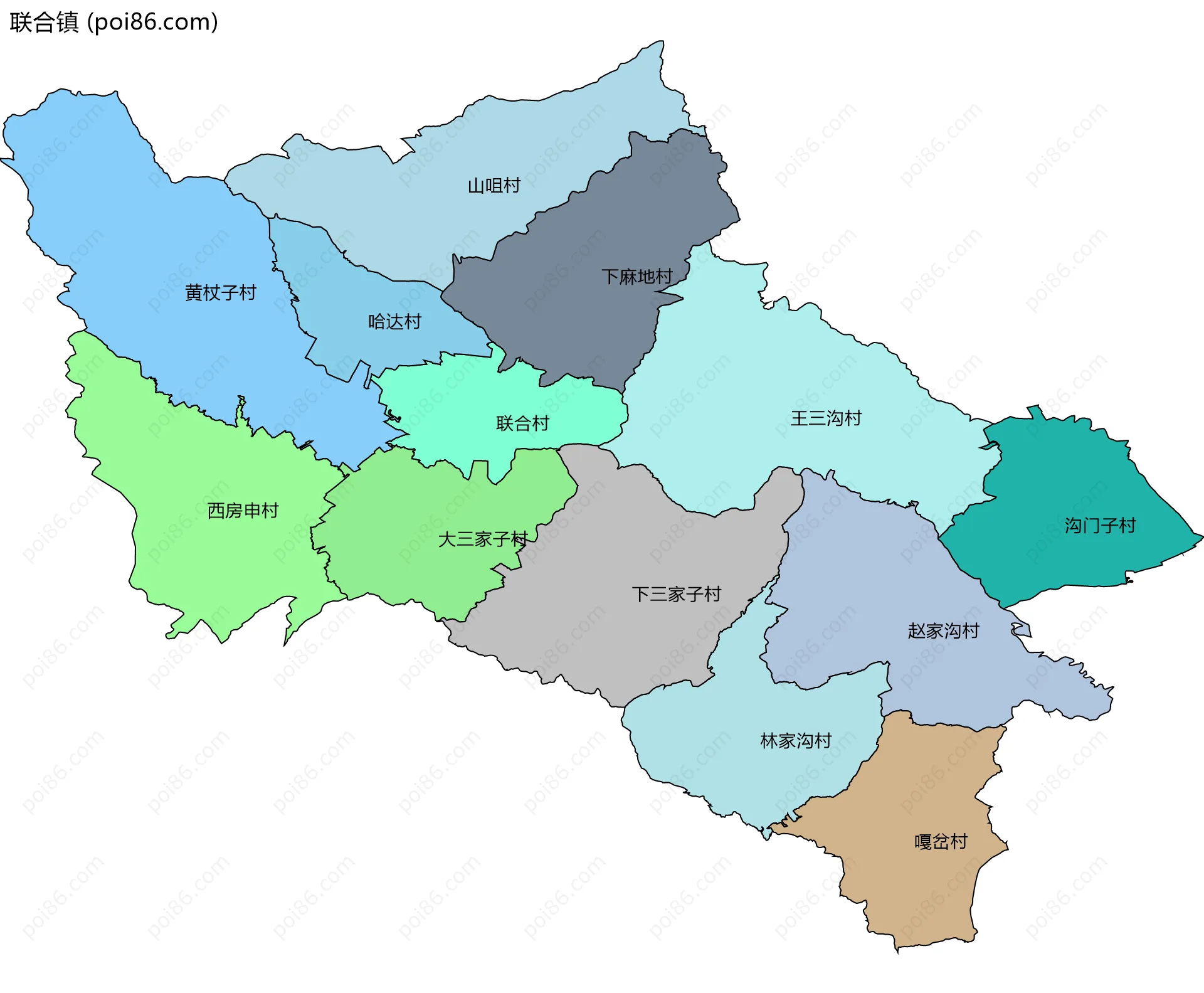 联合镇边界地图(五级行政区划)