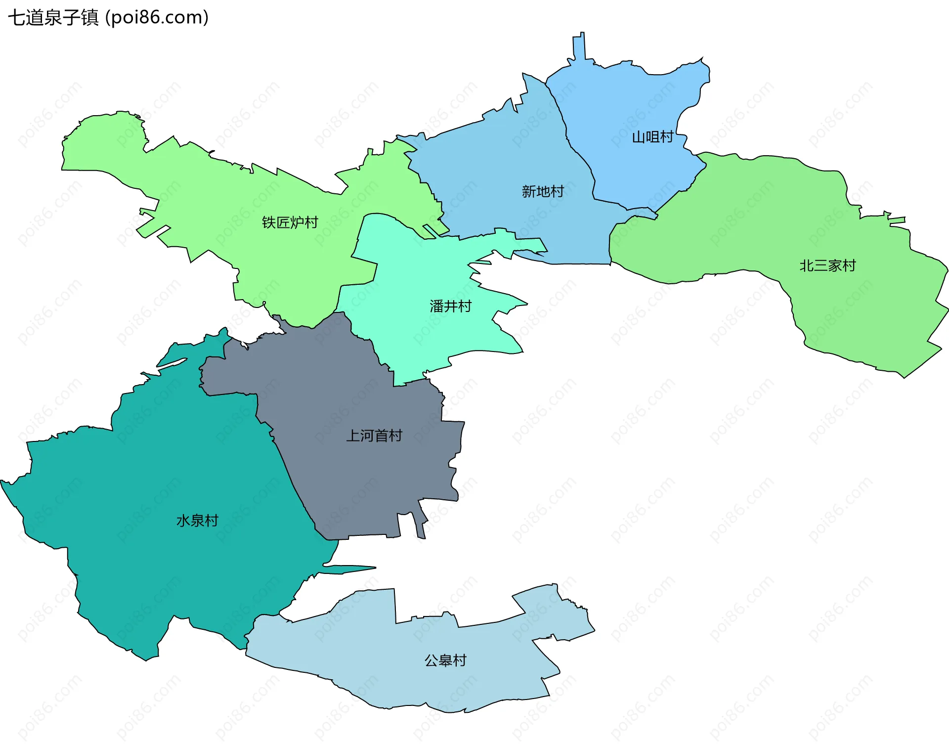 七道泉子镇边界地图(五级行政区划)