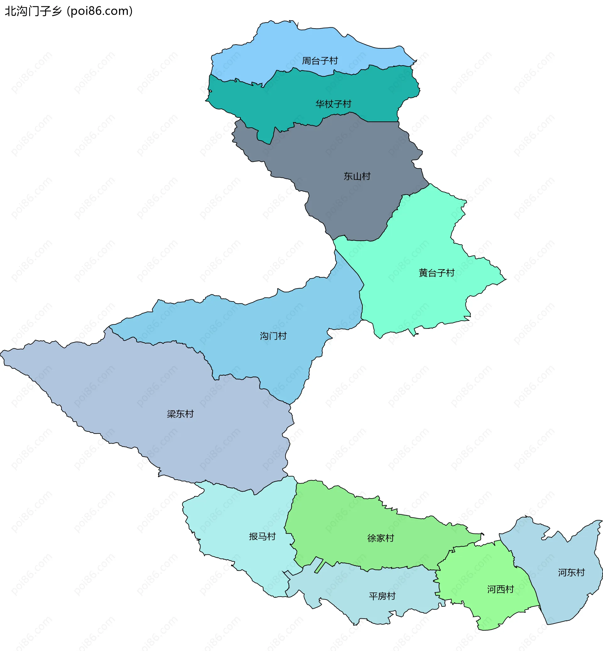 北沟门子乡边界地图(五级行政区划)