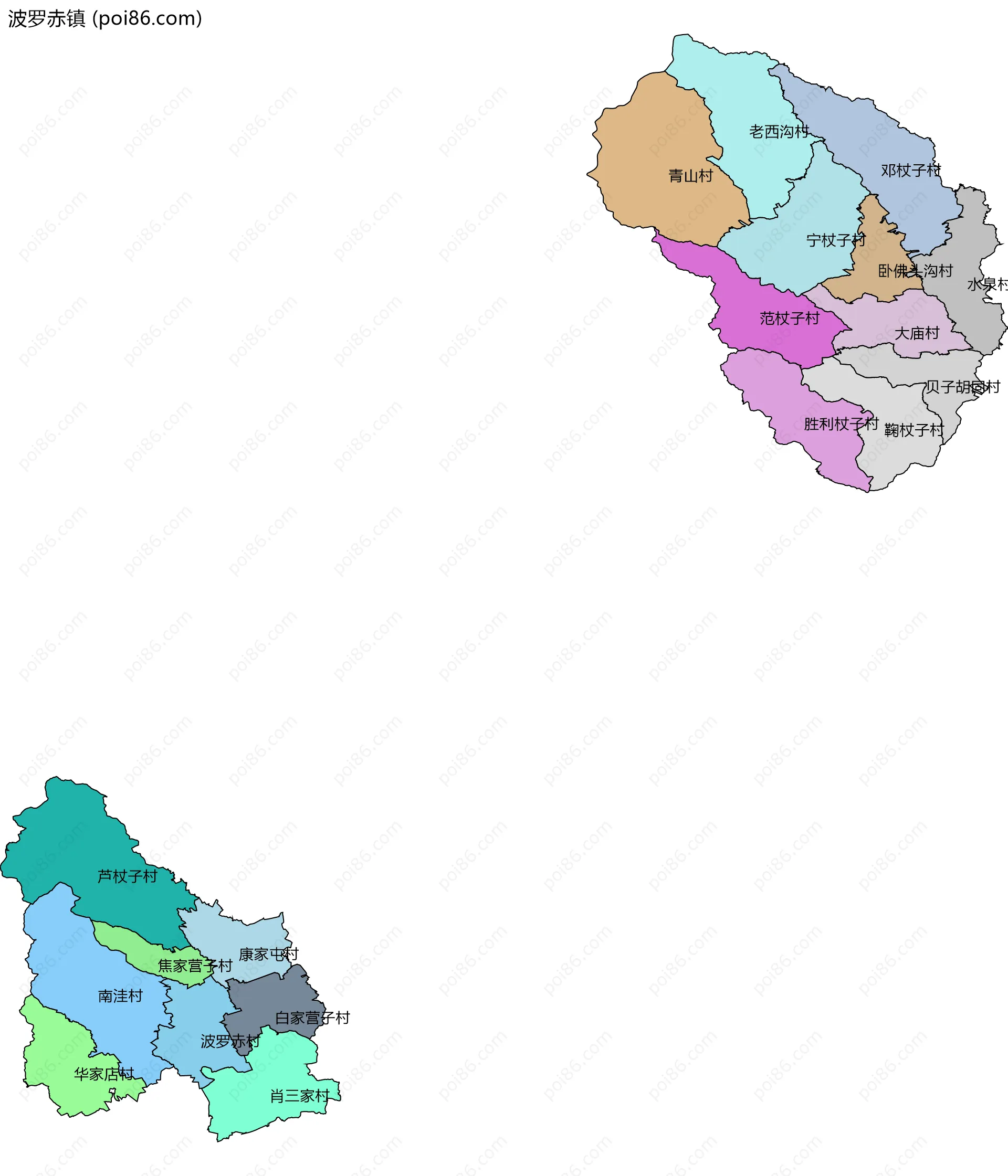 波罗赤镇边界地图(五级行政区划)