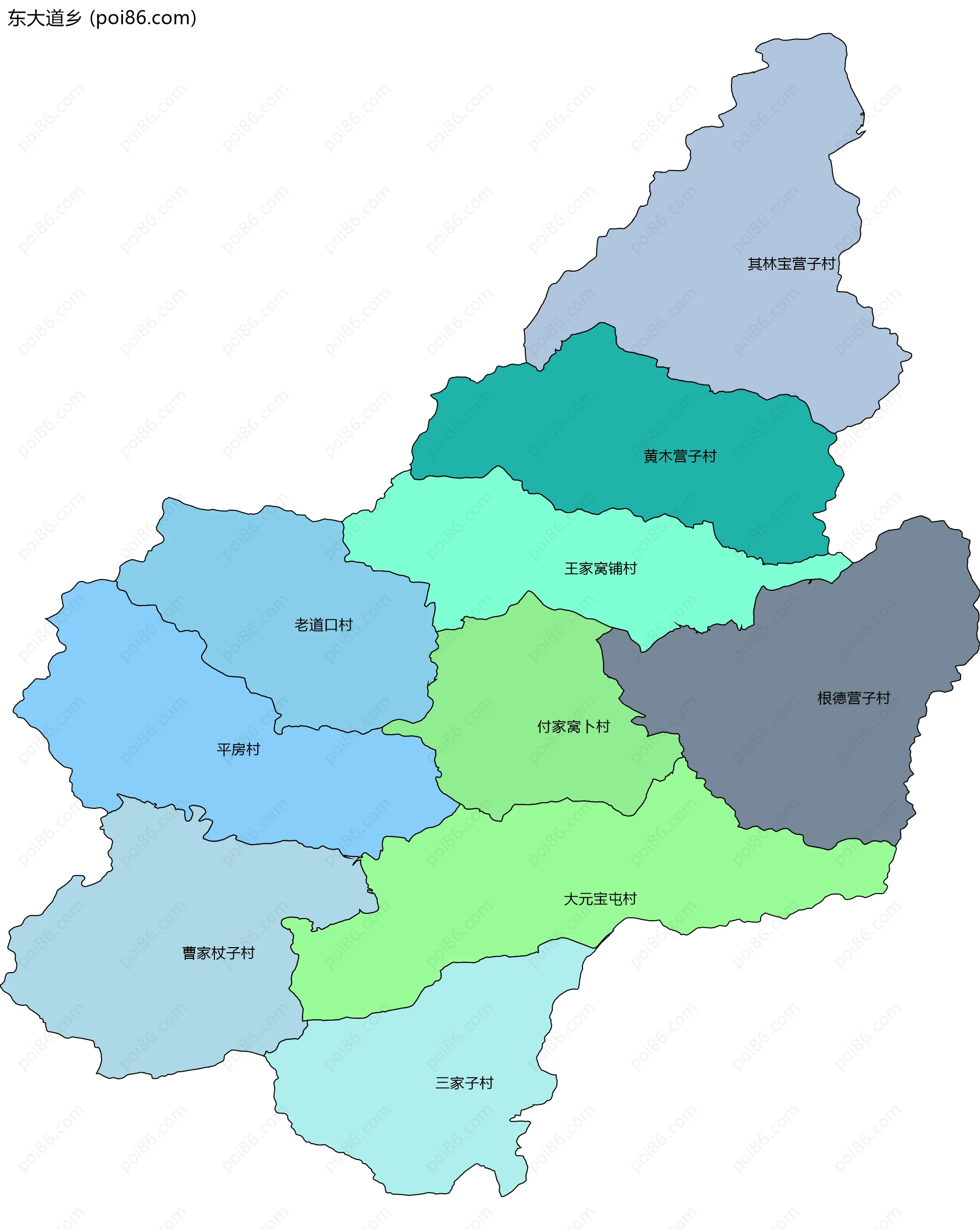 东大道乡边界地图(五级行政区划)