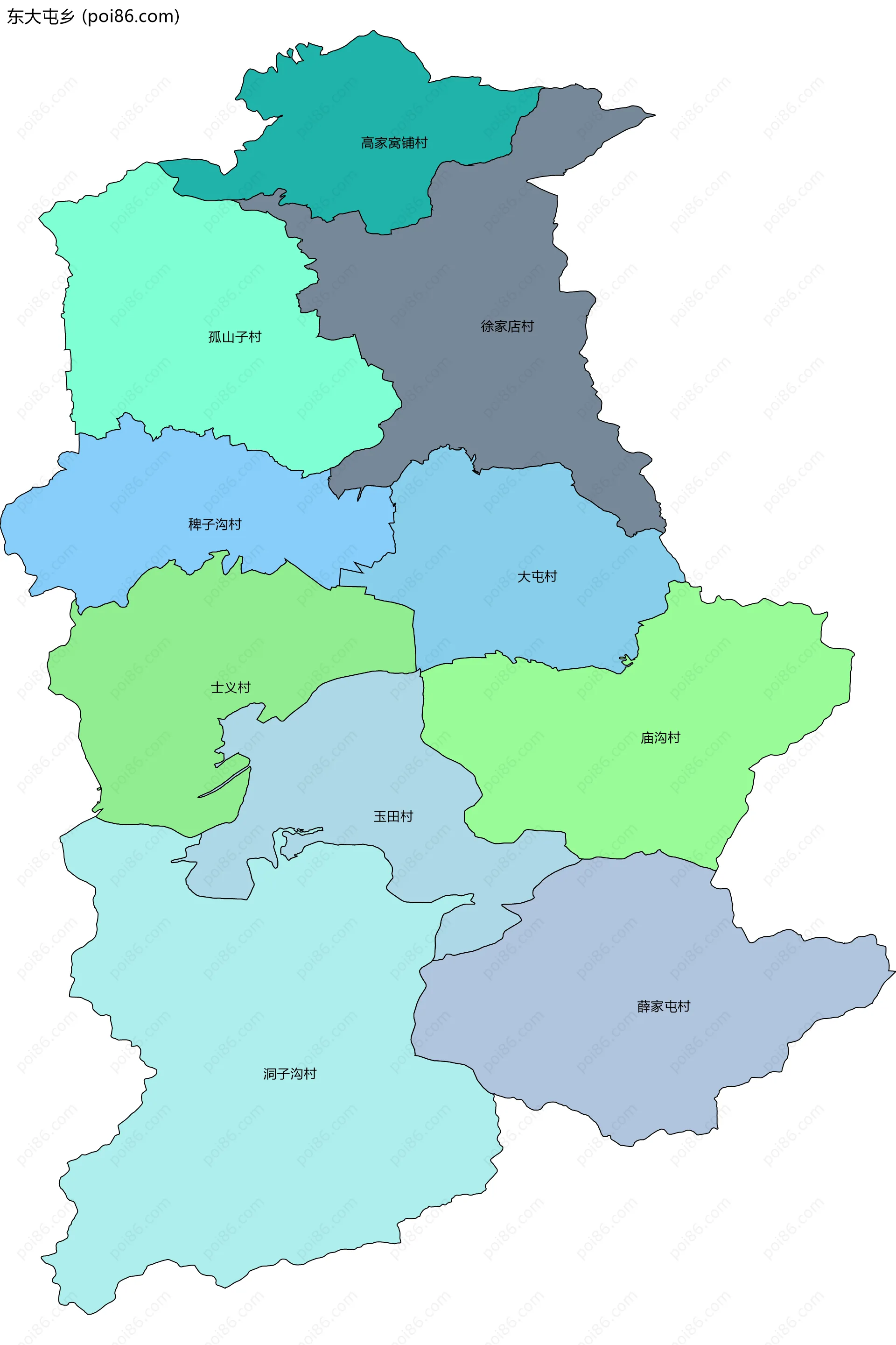 东大屯乡边界地图(五级行政区划)