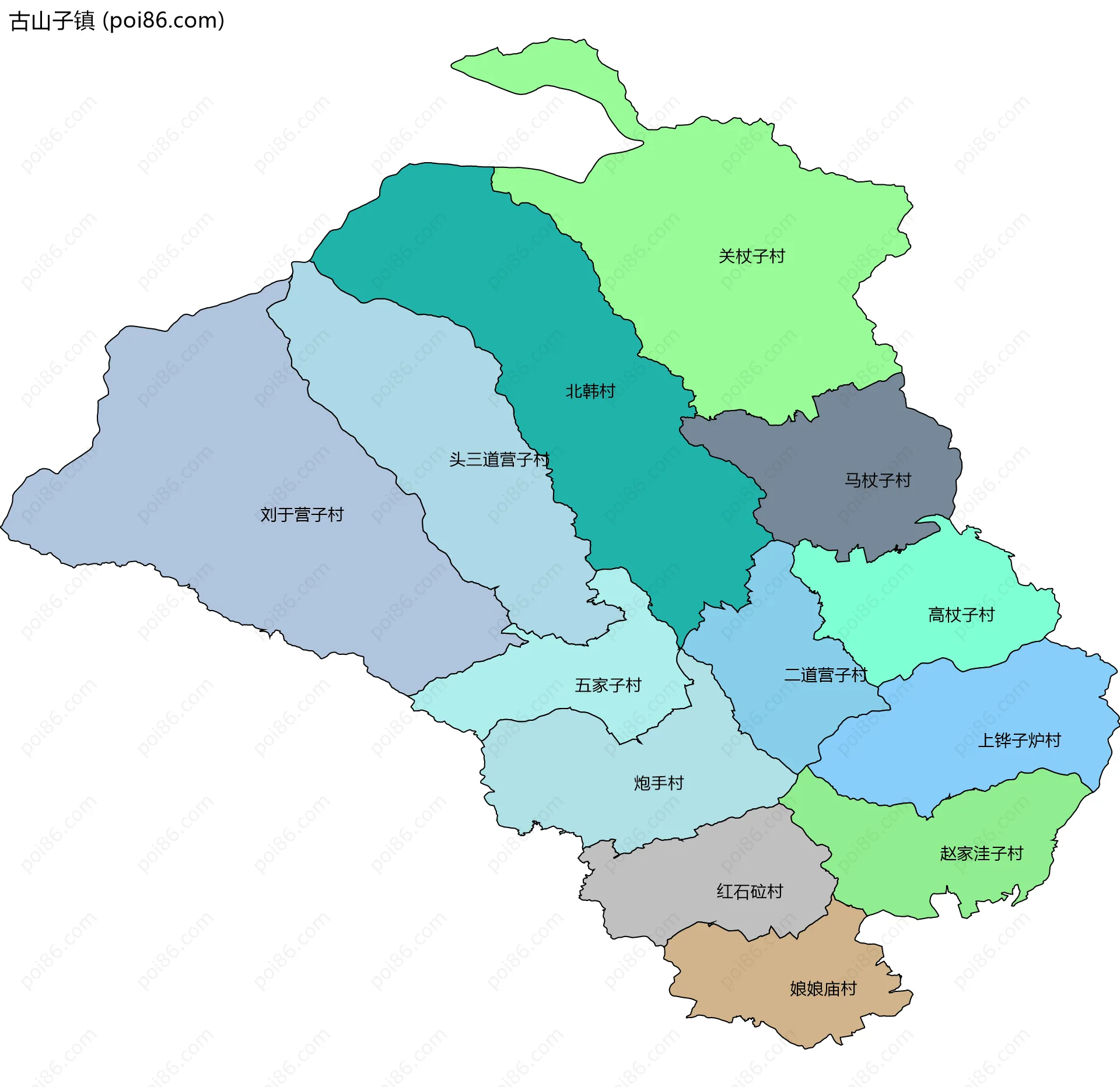 古山子镇边界地图(五级行政区划)