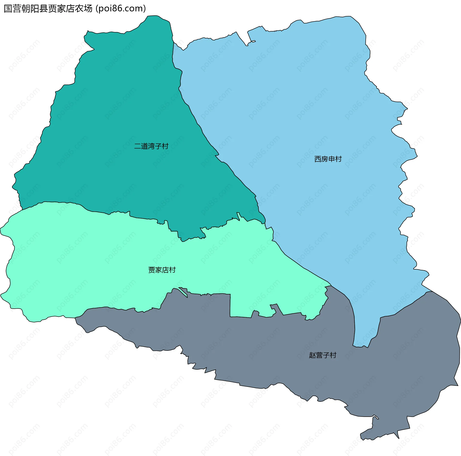 国营朝阳县贾家店农场边界地图(五级行政区划)