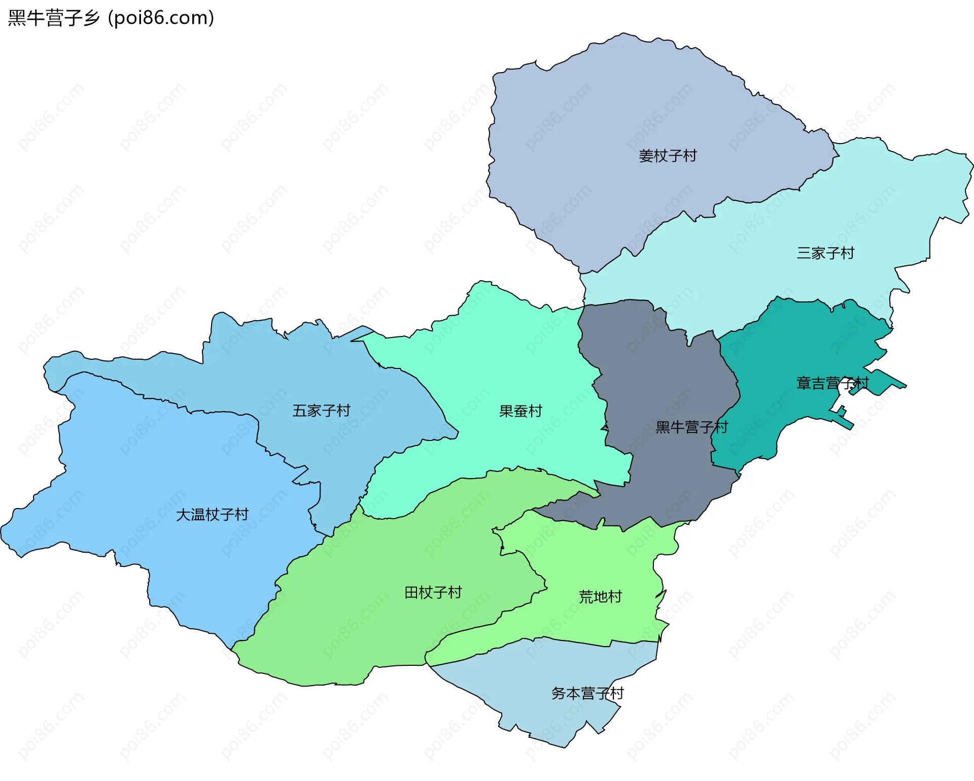 黑牛营子乡边界地图(五级行政区划)