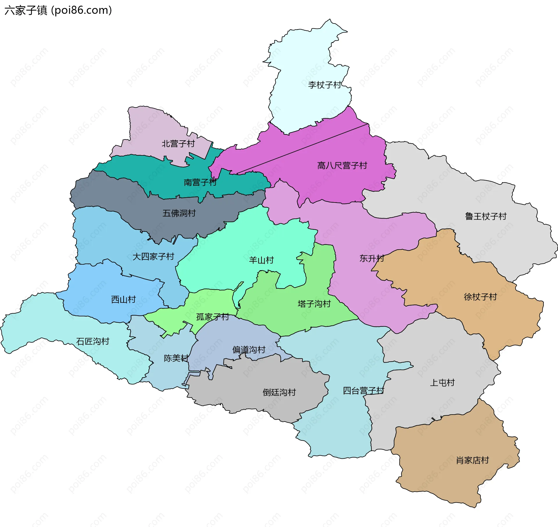 六家子镇边界地图(五级行政区划)