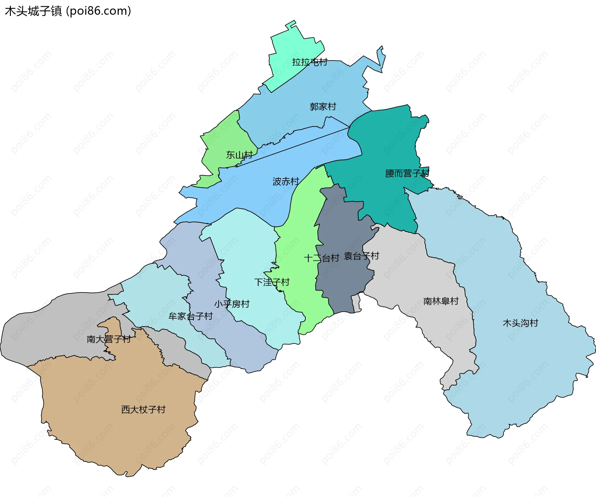 木头城子镇边界地图(五级行政区划)