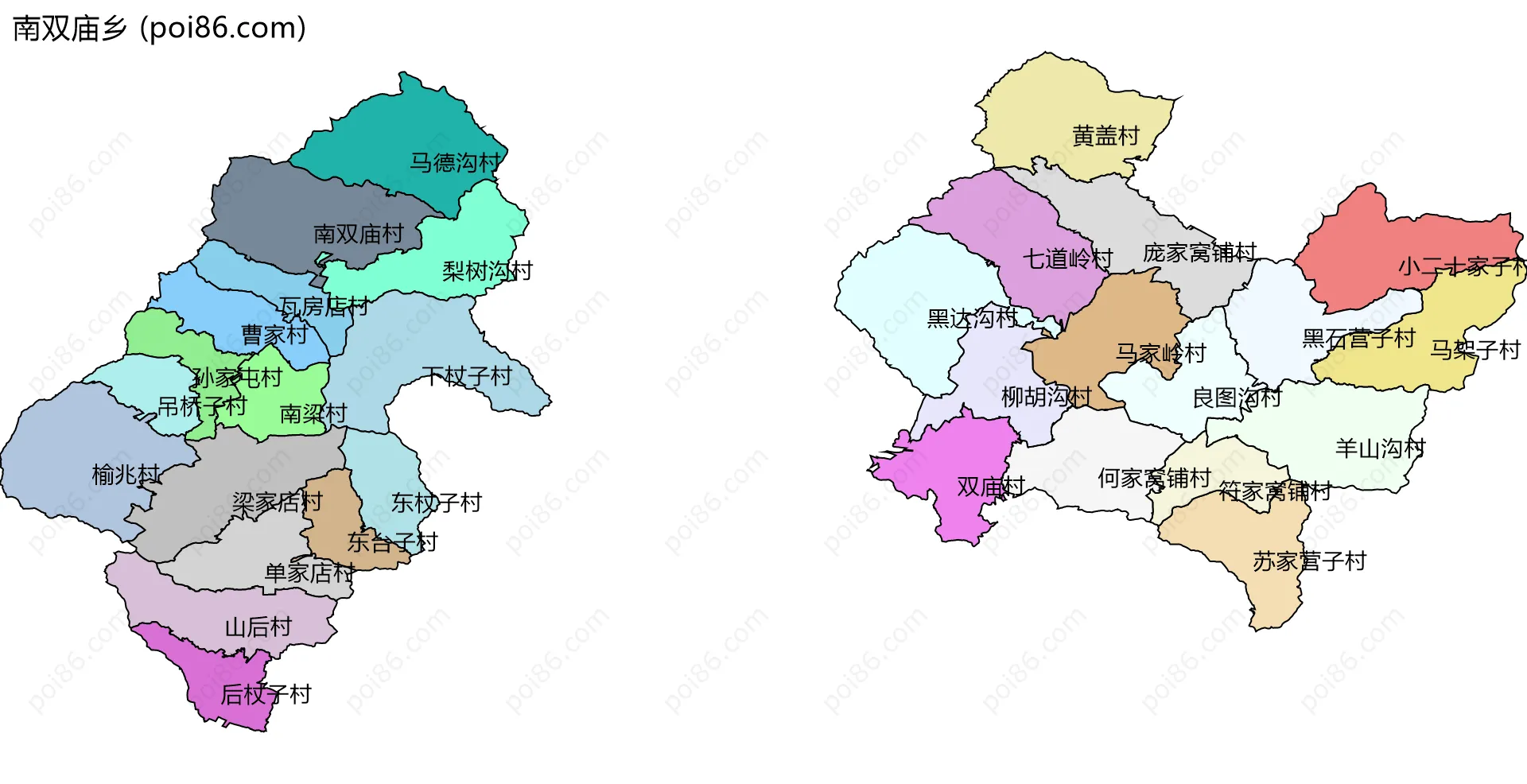 南双庙乡边界地图(五级行政区划)