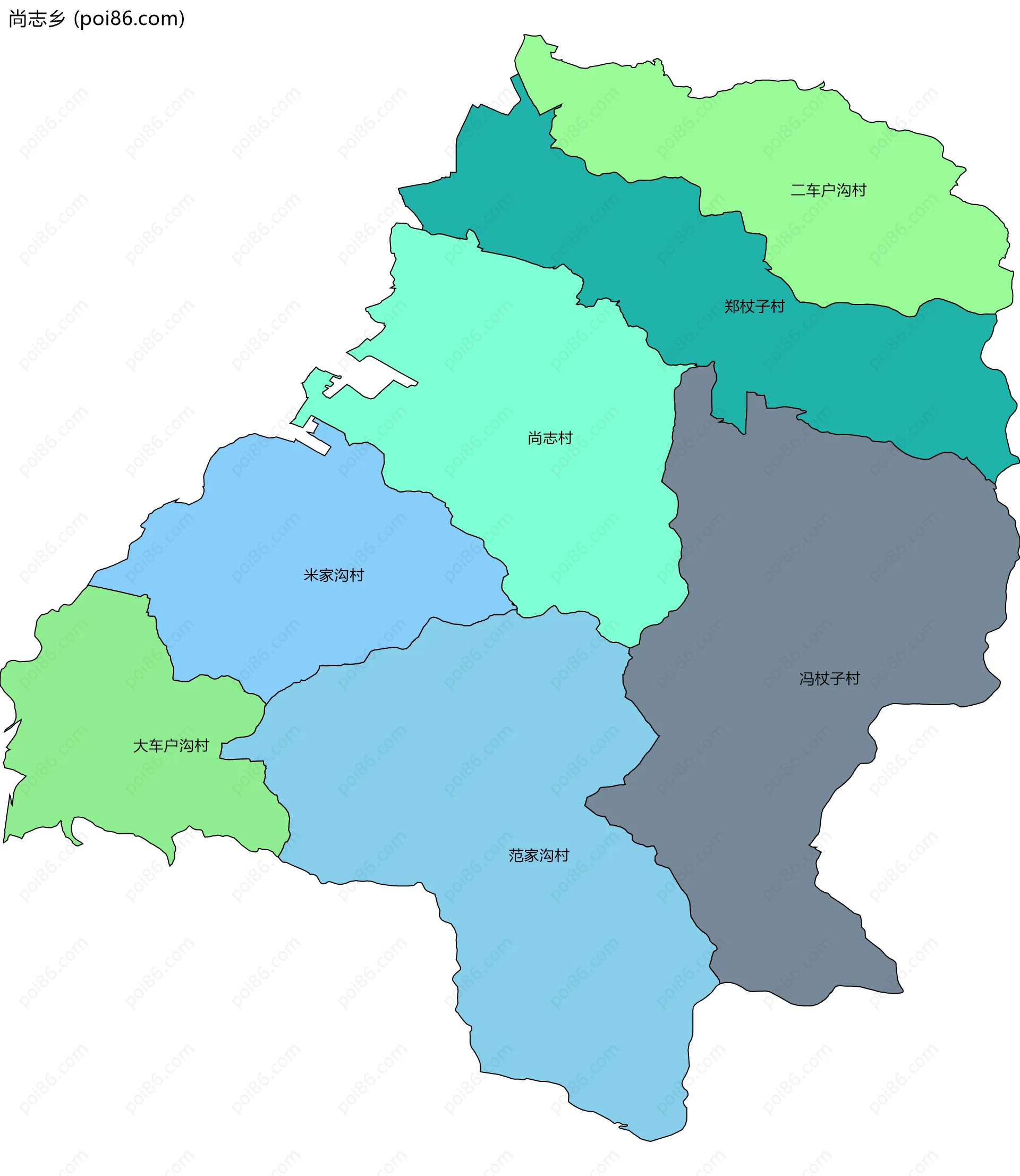 尚志乡边界地图(五级行政区划)