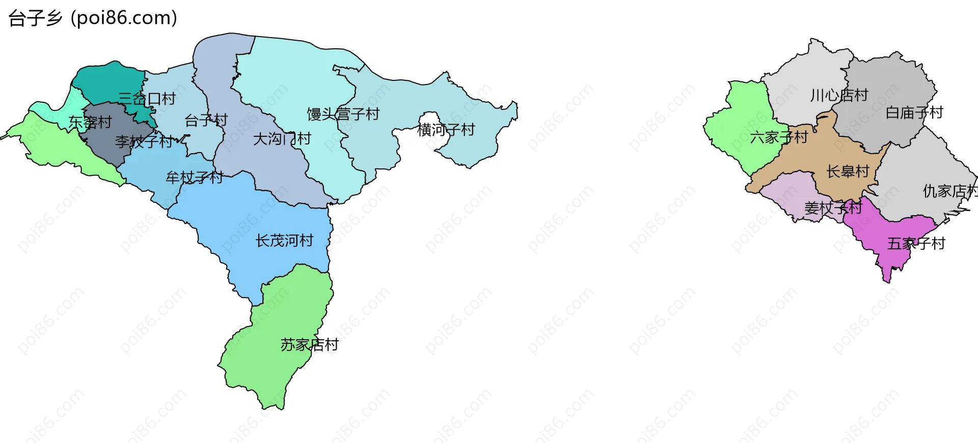 台子乡边界地图(五级行政区划)