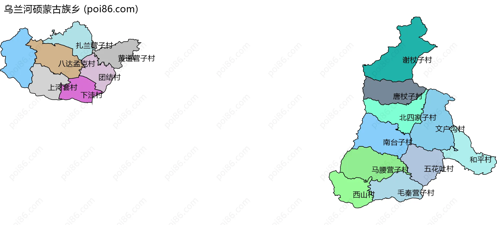 乌兰河硕蒙古族乡边界地图(五级行政区划)