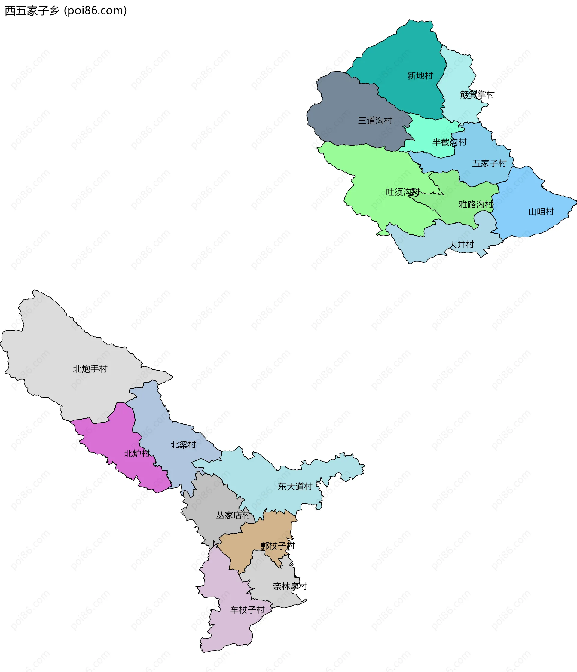 西五家子乡边界地图(五级行政区划)