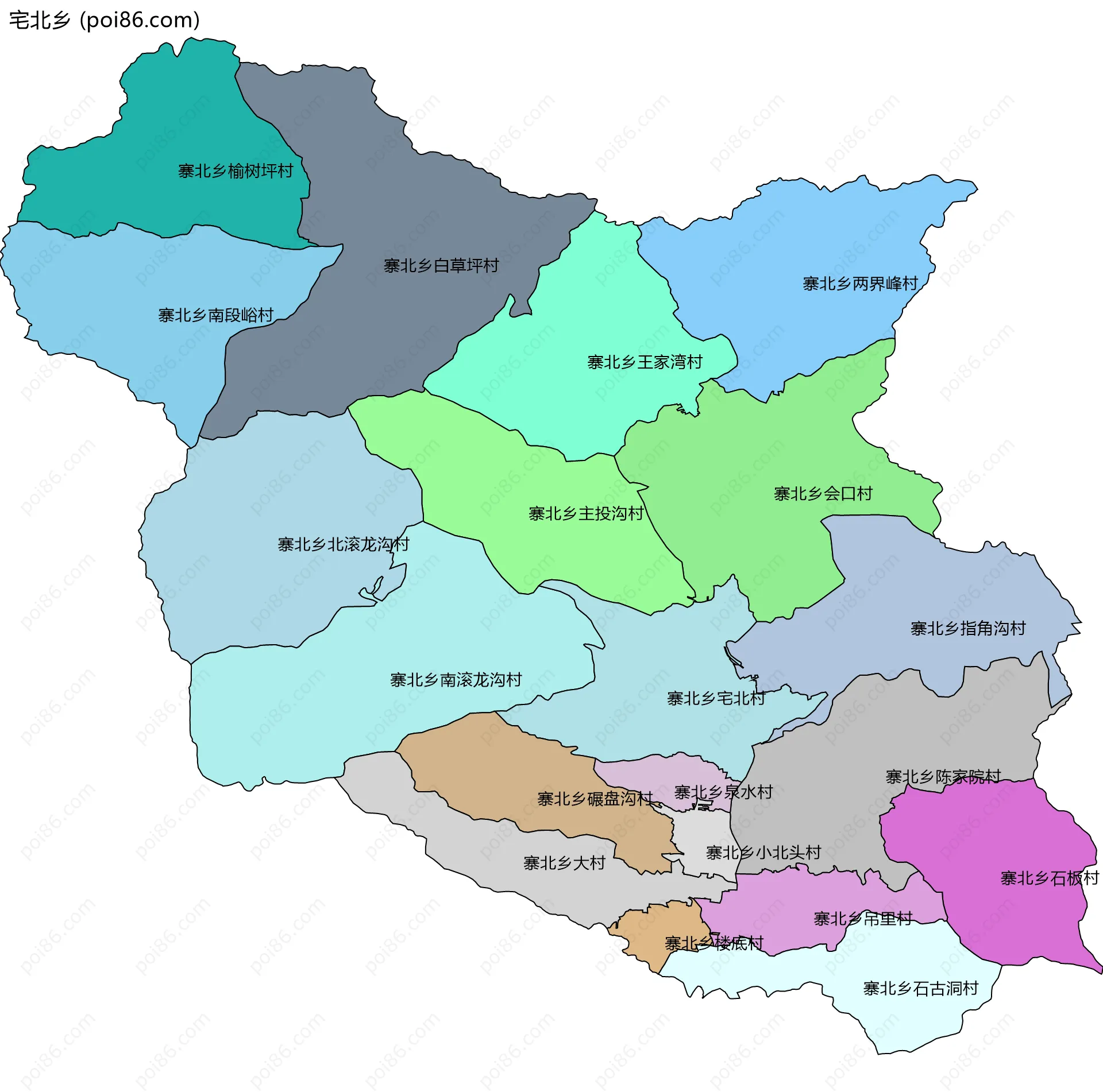 宅北乡边界地图(五级行政区划)