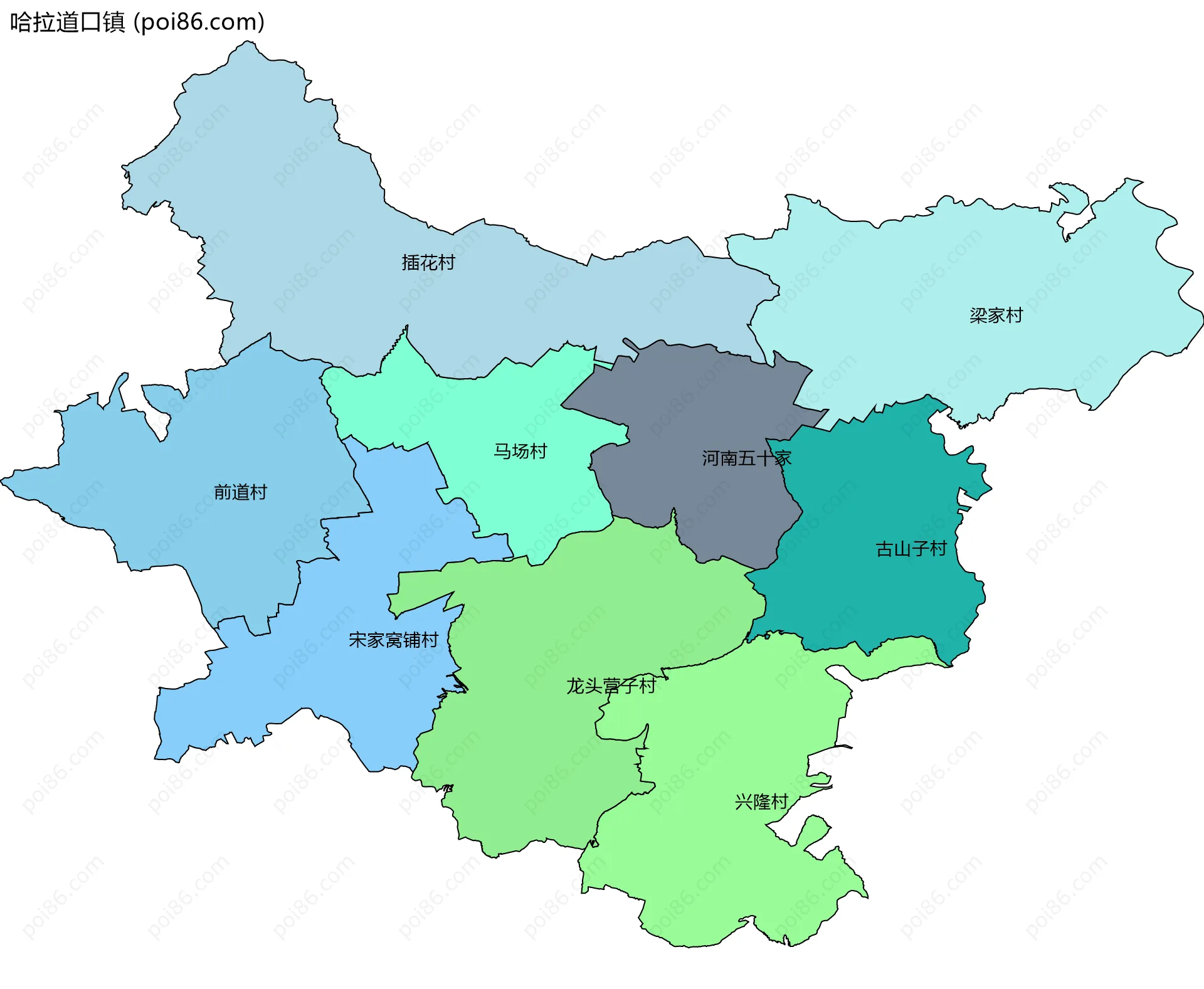 哈拉道口镇边界地图(五级行政区划)
