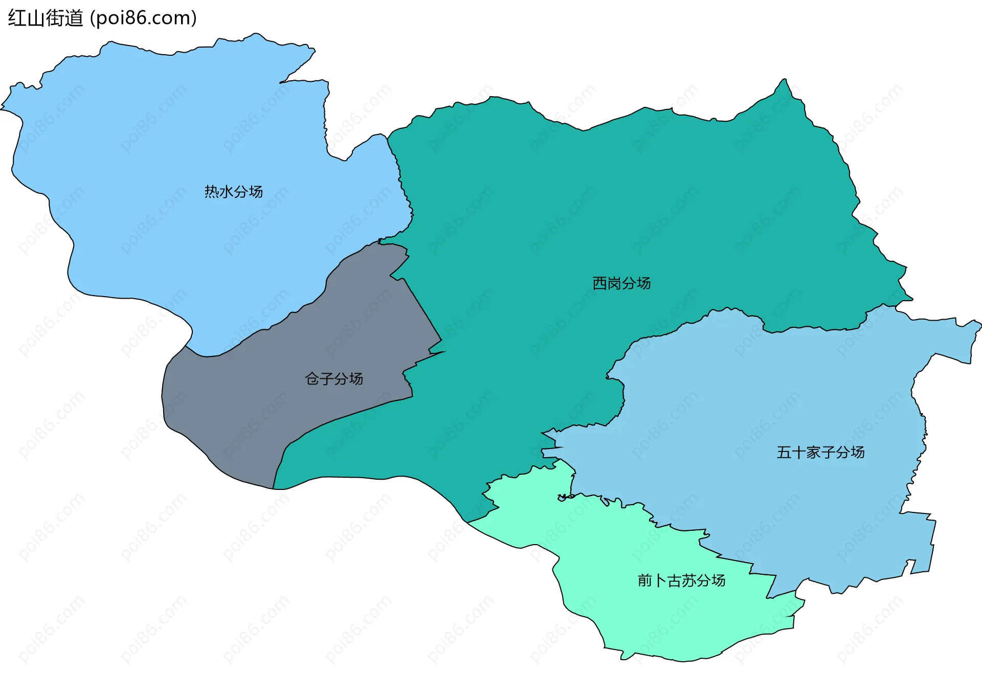 红山街道边界地图(五级行政区划)