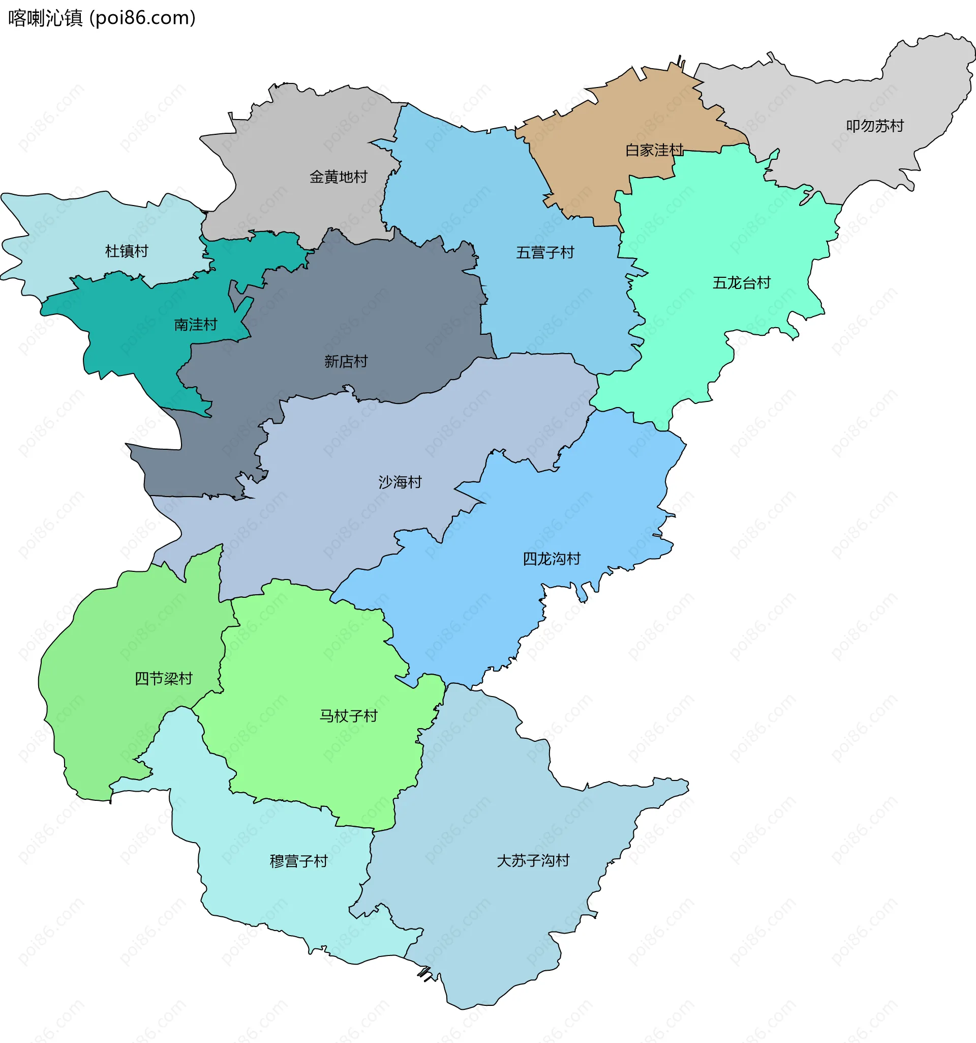 喀喇沁镇边界地图(五级行政区划)