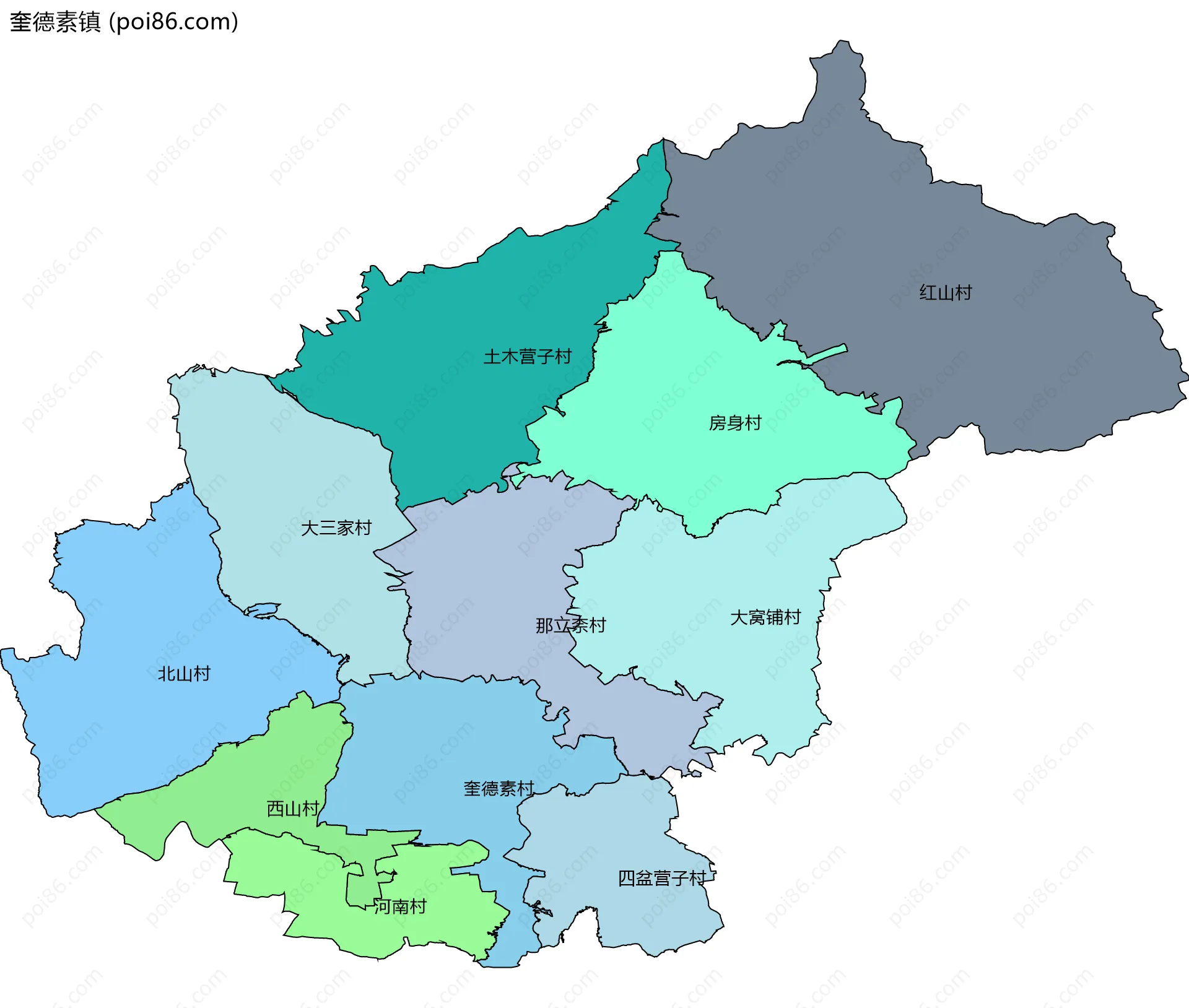 奎德素镇边界地图(五级行政区划)
