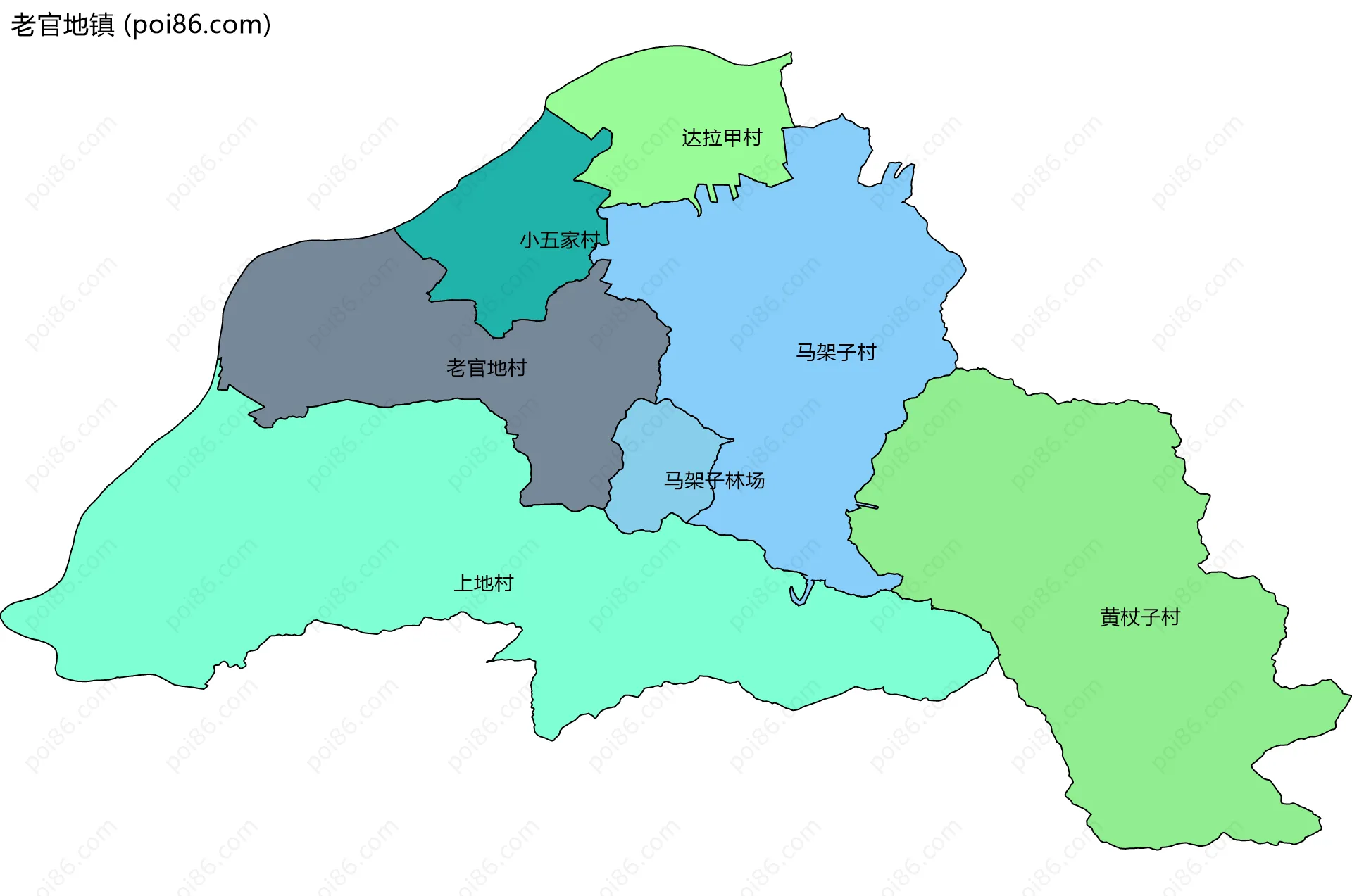 老官地镇边界地图(五级行政区划)