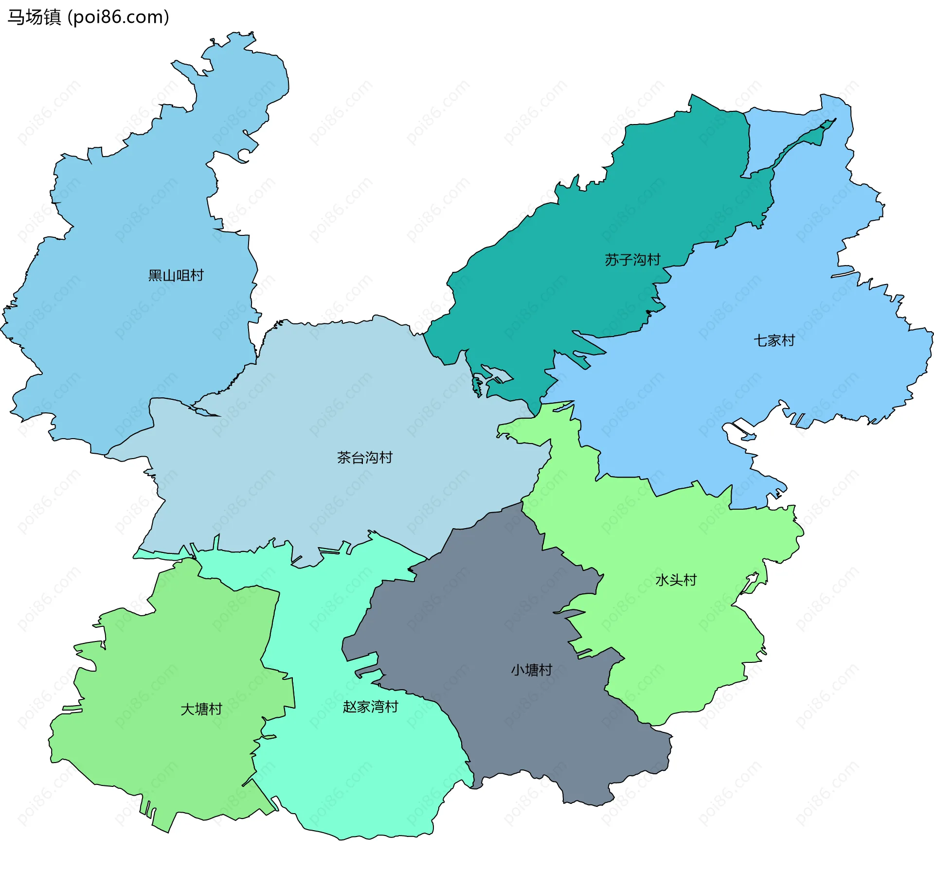 马场镇边界地图(五级行政区划)