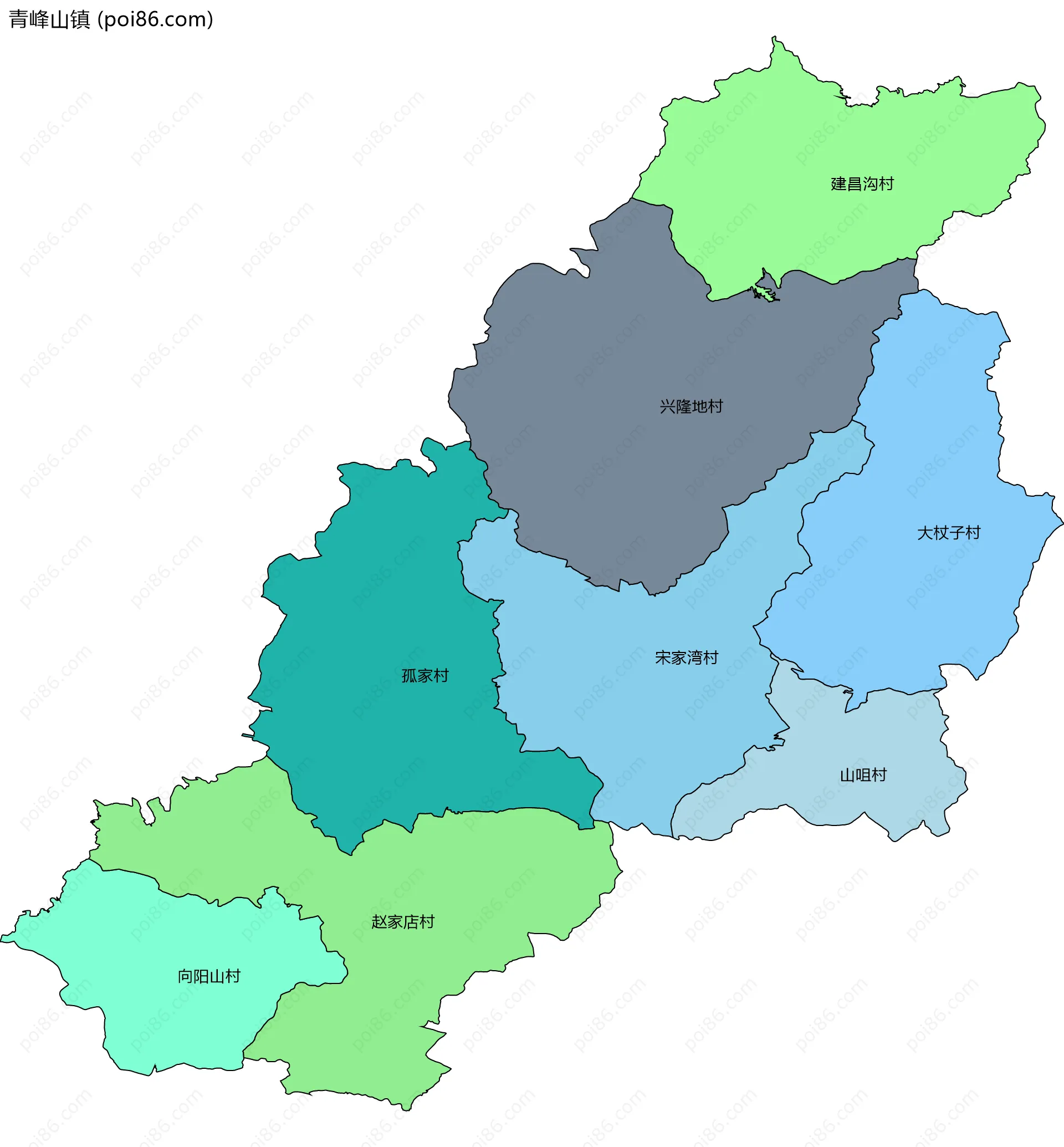 青峰山镇边界地图(五级行政区划)