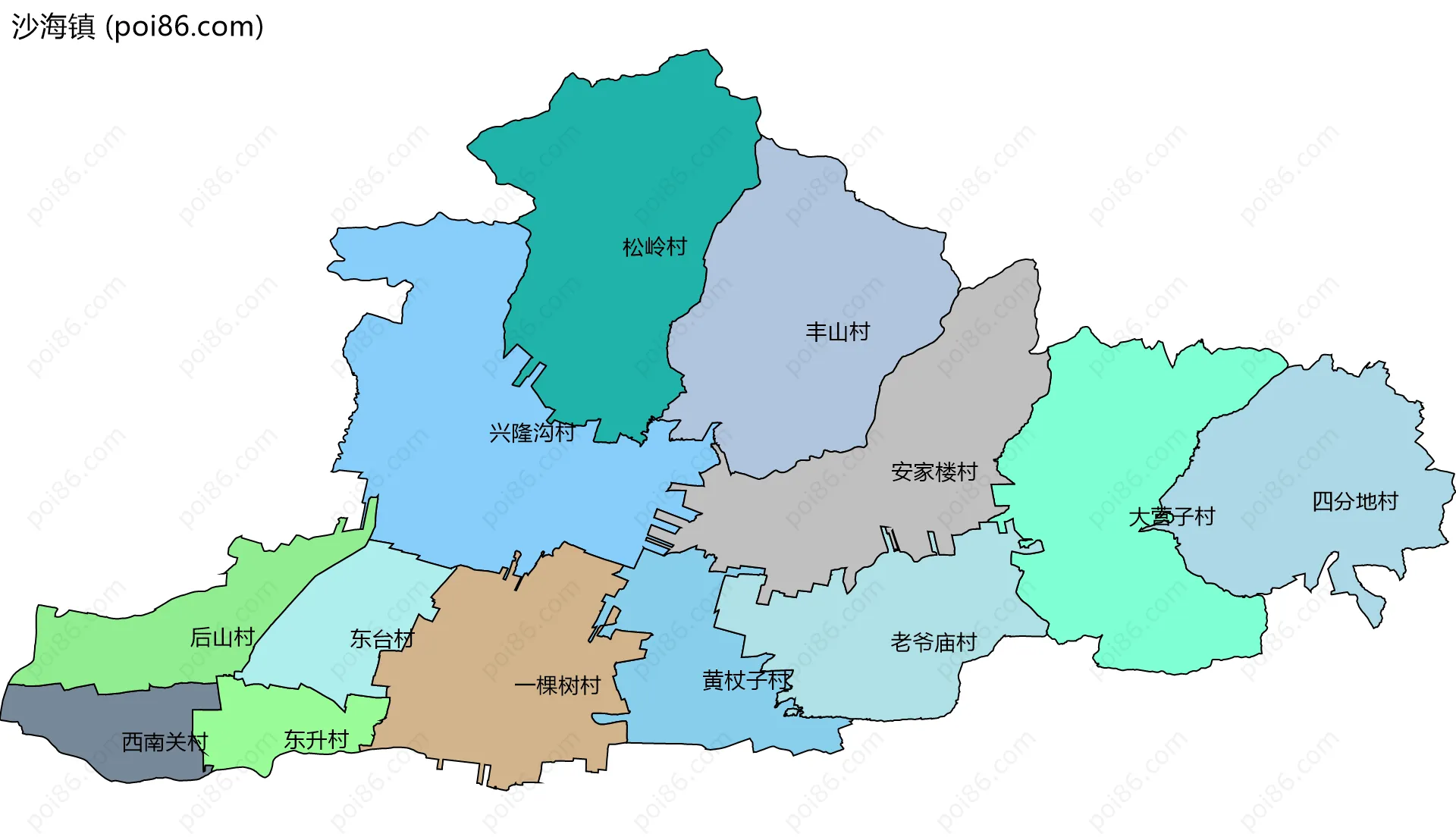 沙海镇边界地图(五级行政区划)