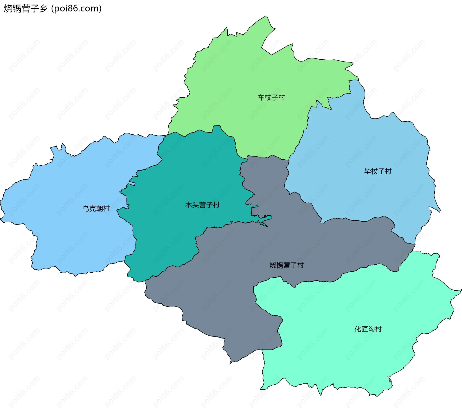 烧锅营子乡边界地图(五级行政区划)