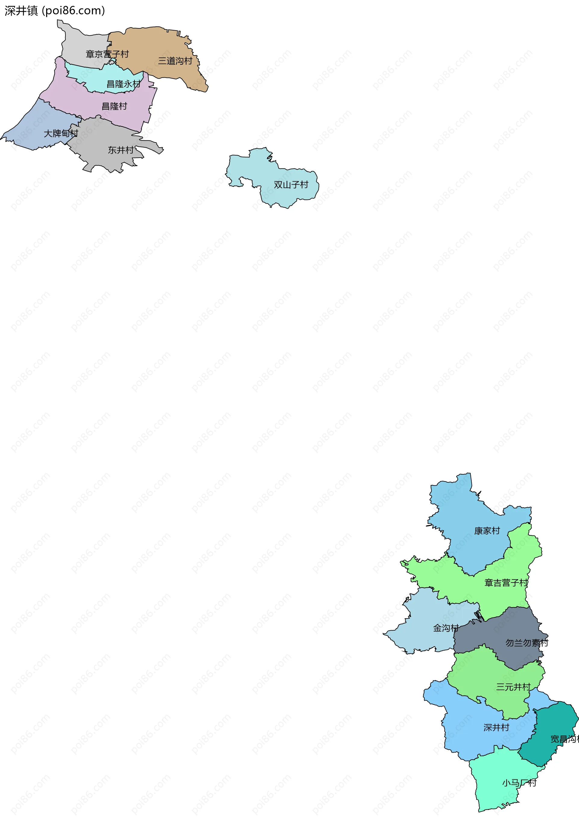 深井镇边界地图(五级行政区划)